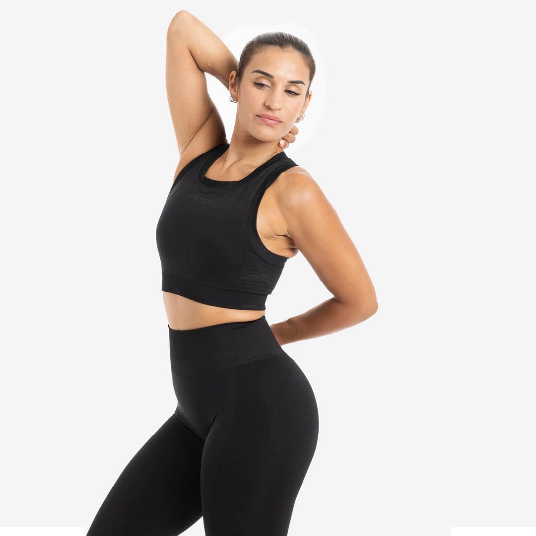 Top de entrenamiento de mujer Seamless Picsil - Negro Negro-3
