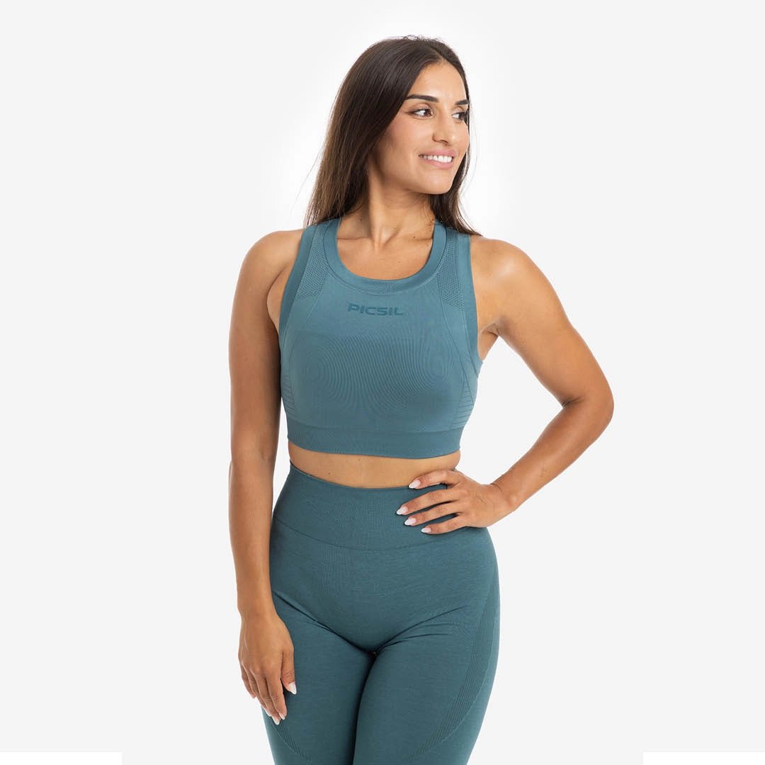 Top de entrenamiento de mujer Seamless Picsil - Turquesa Turquesa-3