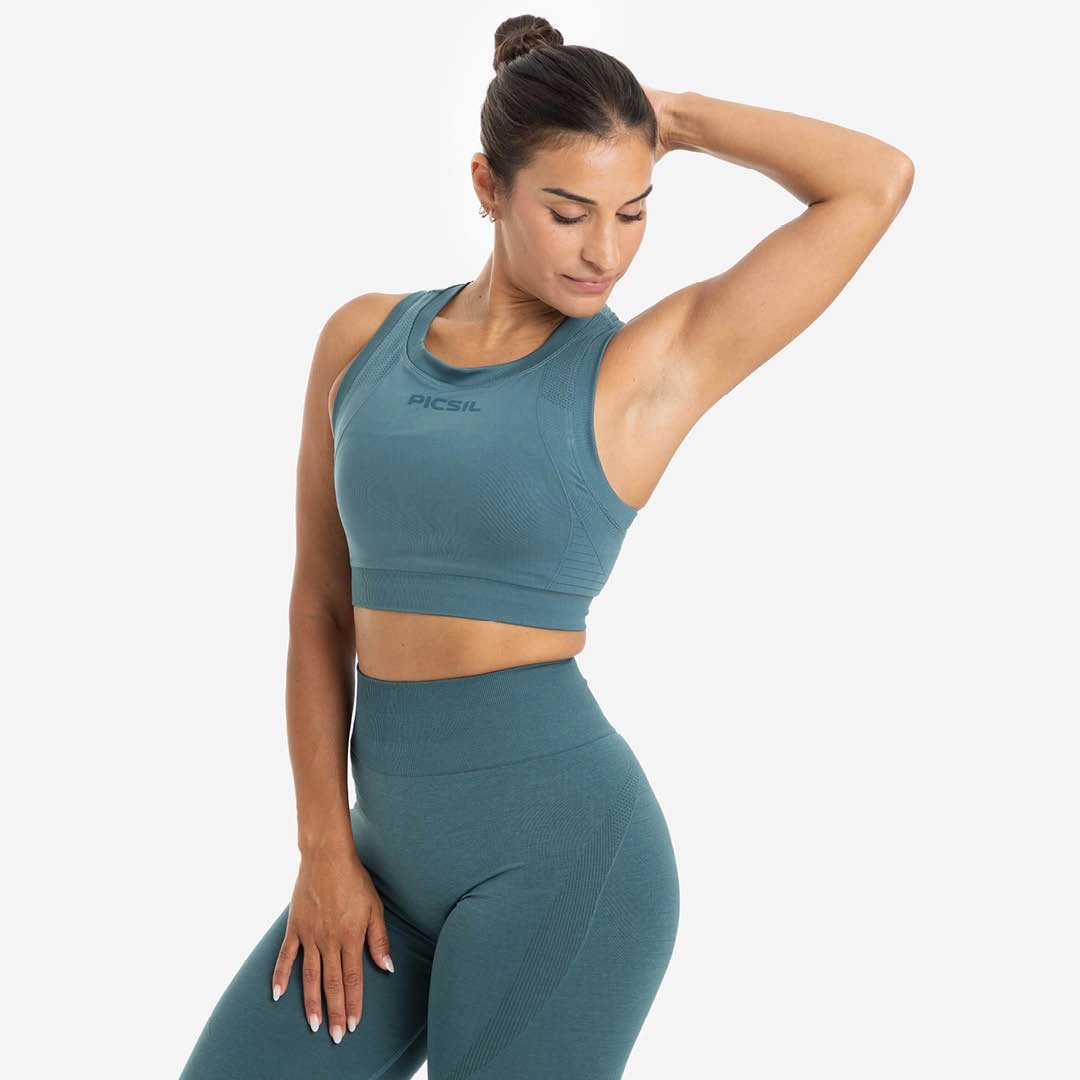 Top de entrenamiento de mujer Seamless Picsil - Turquesa Turquesa-5