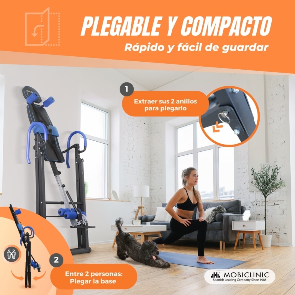 Tabla inversión Mobiclinic Plegable Ajustable 131-190cm Máx 120kg Inclinación 180º Máx seguridad Acero Flexicare Azul-5