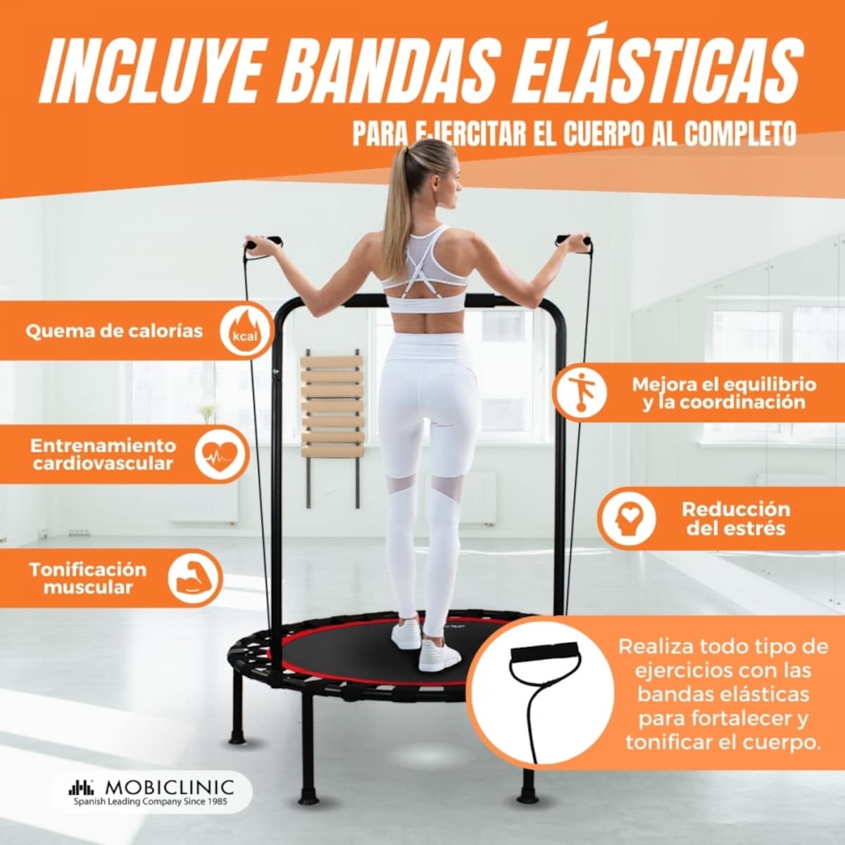 Trampolín redondo fitness Plegable Máx 150kg Reposabrazos regulable Desmontable Kangumobi Mobiclinic Negro-5