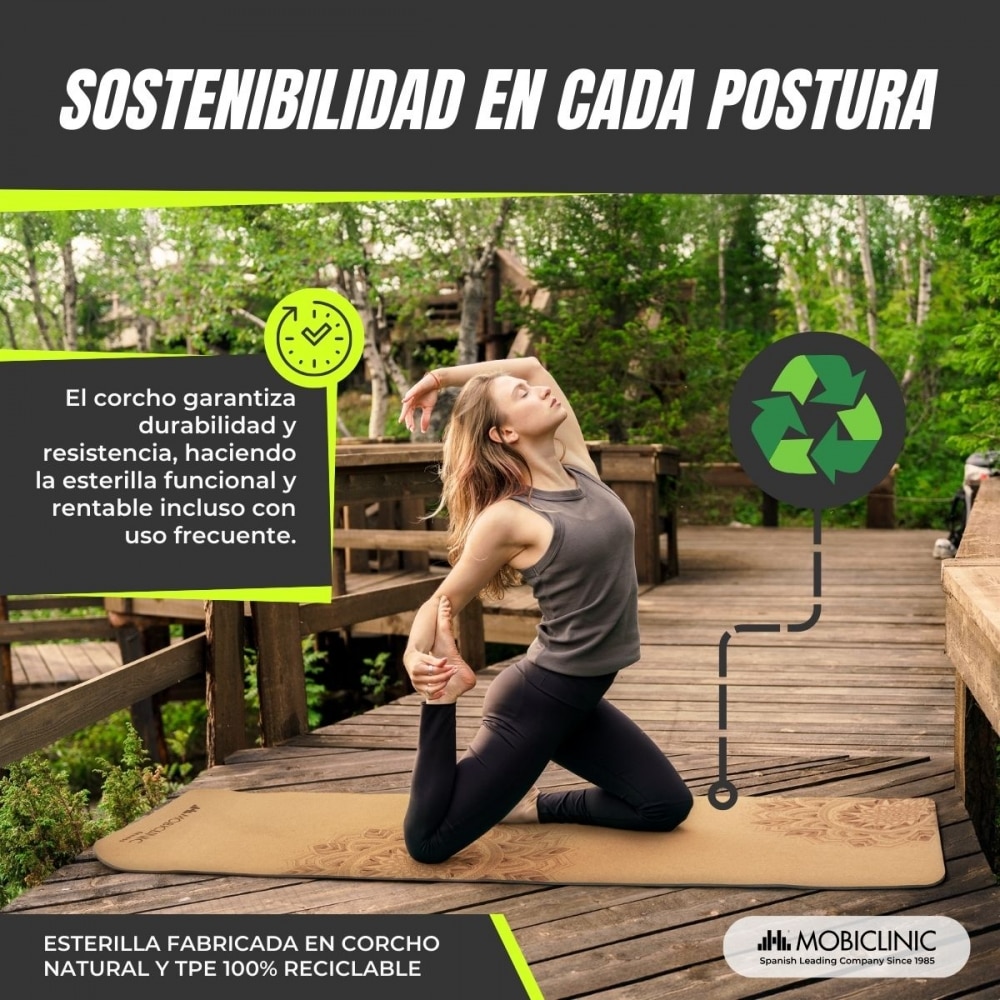 Esterilla de corcho natural TPE reciclable con amortiguación equilibrada y diseño con mandalas Mobiclinic Marrón-6