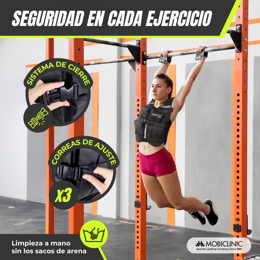 Chaleco lastradro 20 kg Peso ajustable Transpirable Acolchado Adaptable Negro Iron20 Mobiclinic Negro-4