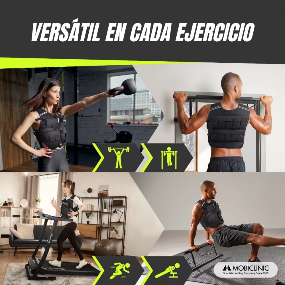 Chaleco lastradro 20 kg Peso ajustable Transpirable Acolchado Adaptable Negro Iron20 Mobiclinic Negro-6