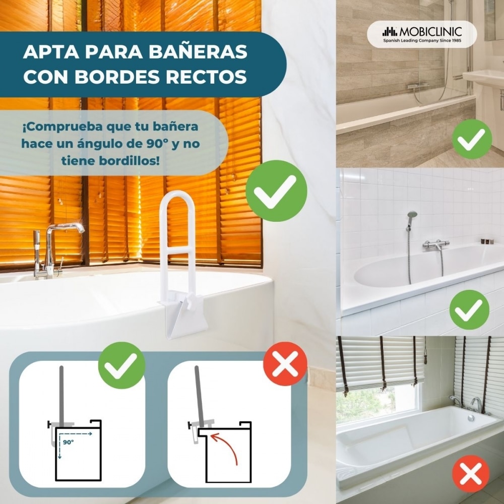 Barra de apoyo para bañera Mobiclinic Barra de seguridad Altura regulable 7,5-17,8 cm MobiBary Blanco-3