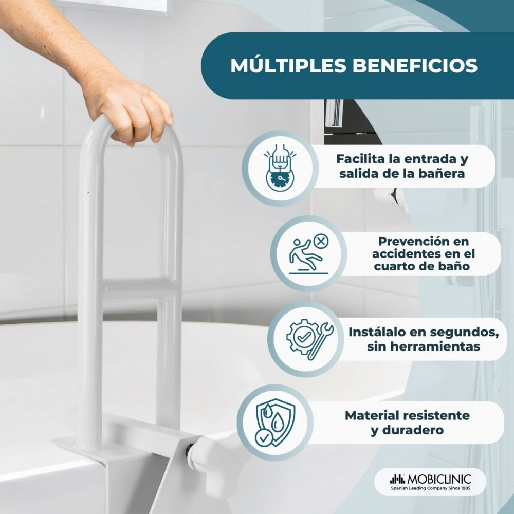 Barra de apoyo para bañera Mobiclinic Barra de seguridad Altura regulable 7,5-17,8 cm MobiBary Blanco-6