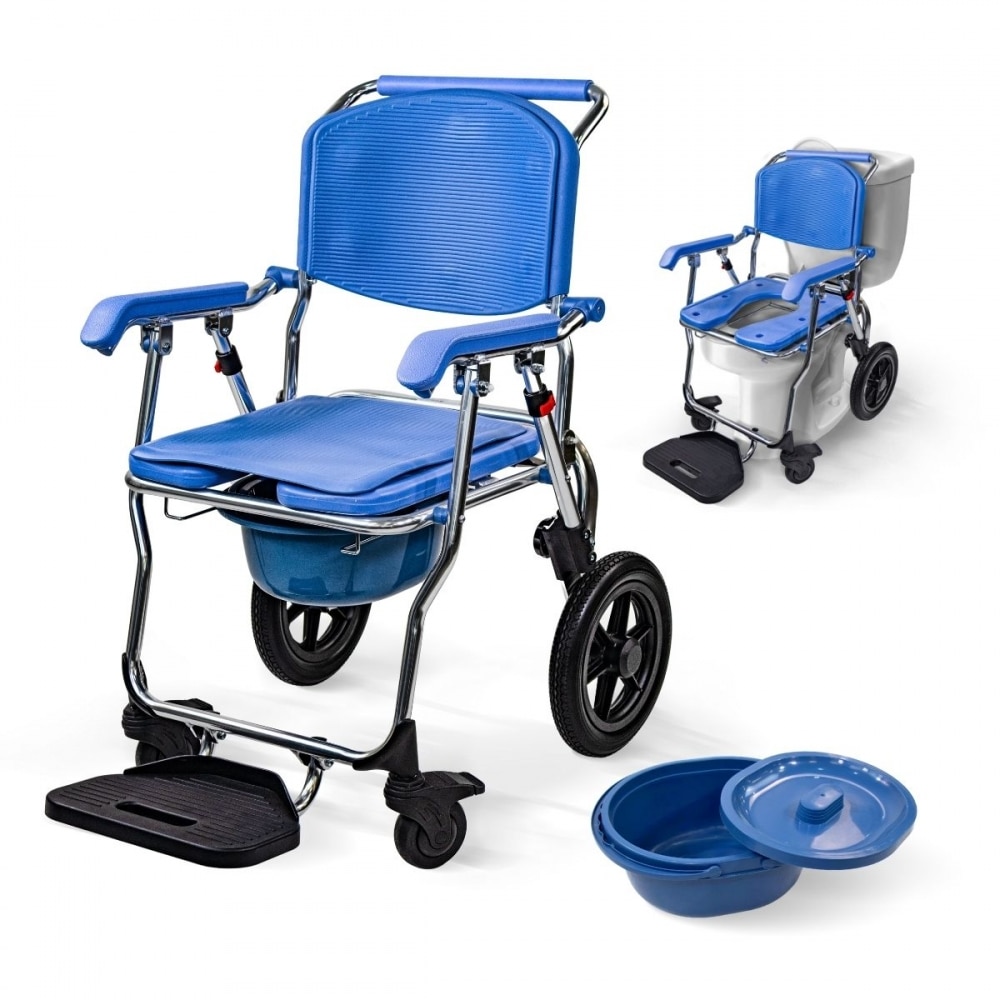 Silla de ruedas inodoro aluminio ruedas 12"Plegable y compacto Reposapies amplio Babor Mobiclinic Azul-1
