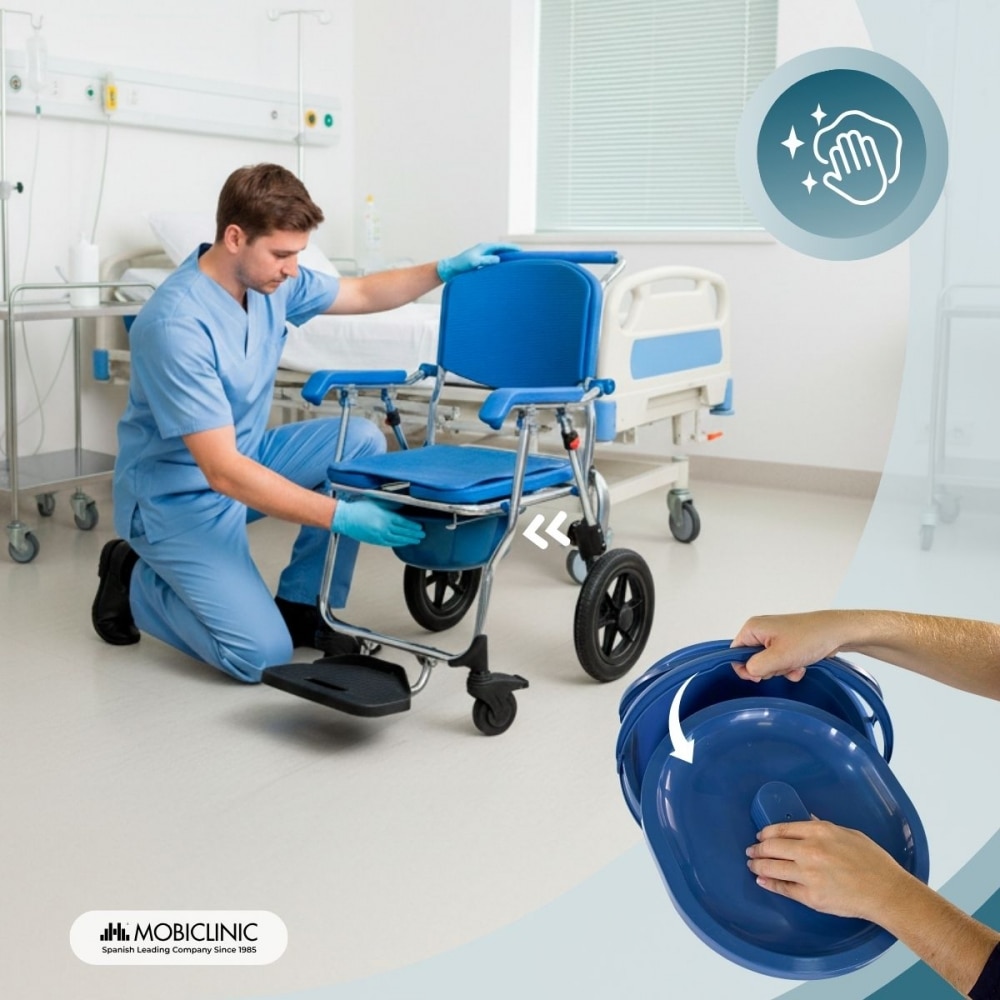 Silla de ruedas inodoro aluminio ruedas 12"Plegable y compacto Reposapies amplio Babor Mobiclinic Azul-6