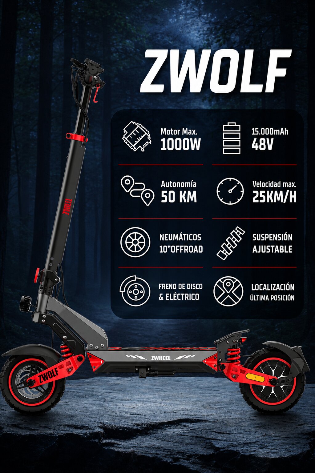 Patinete eléctrico ZWheel Zwolf - Rojo Rojo-2
