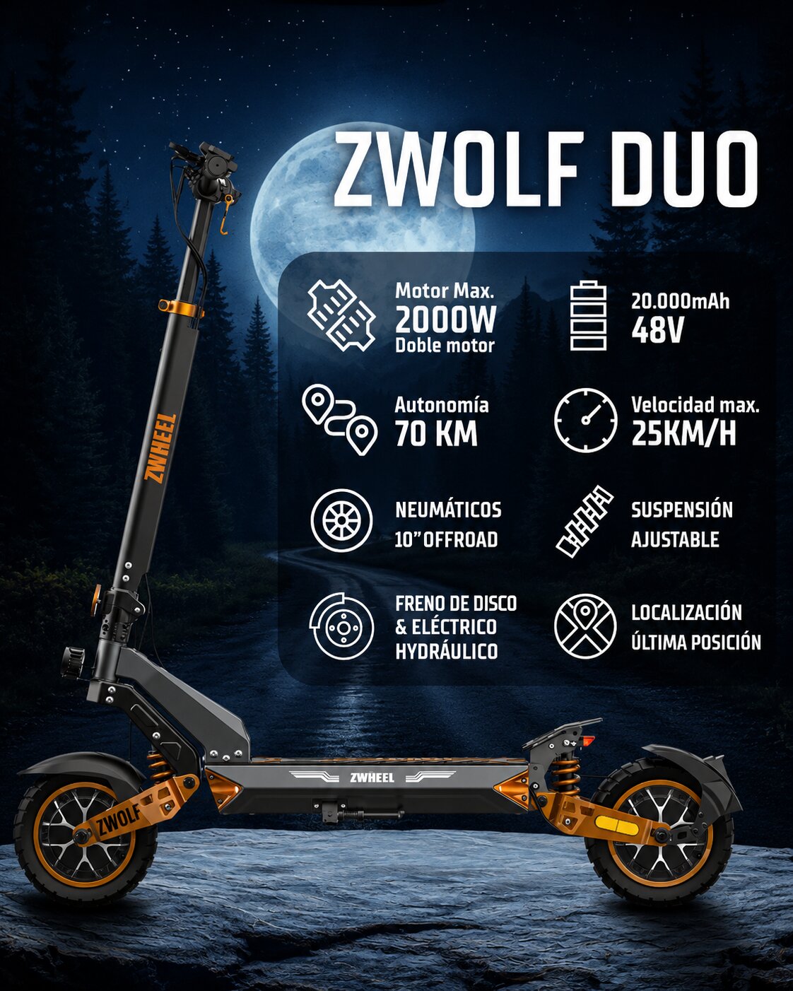 Patinete eléctrico ZWheel ZWolf Duo - Marrón Marrón-2