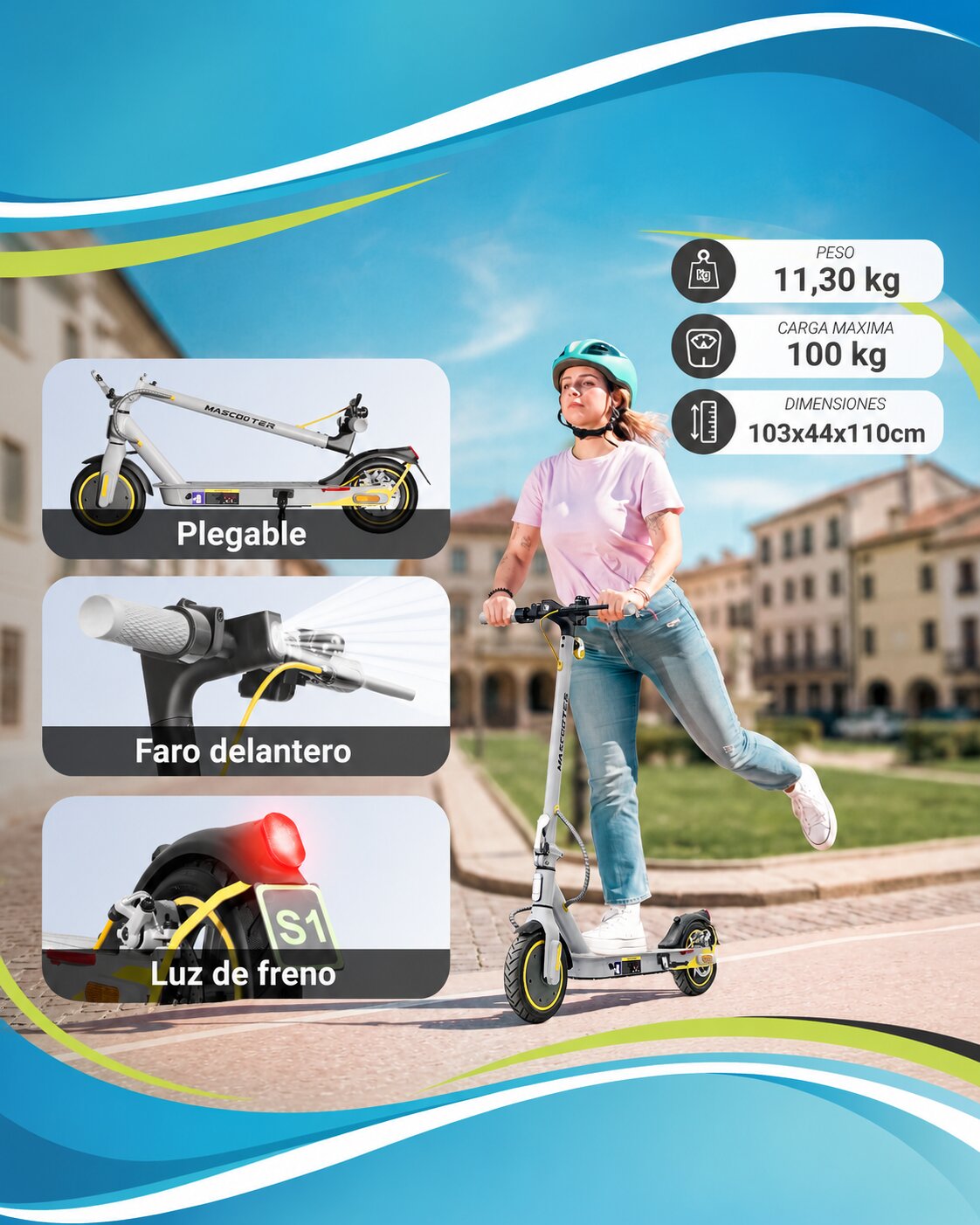 Imagen 7 de Patinete eléctrico s1 reckless lite mascooter - Gris / Amarillo Gris / Amarillo
