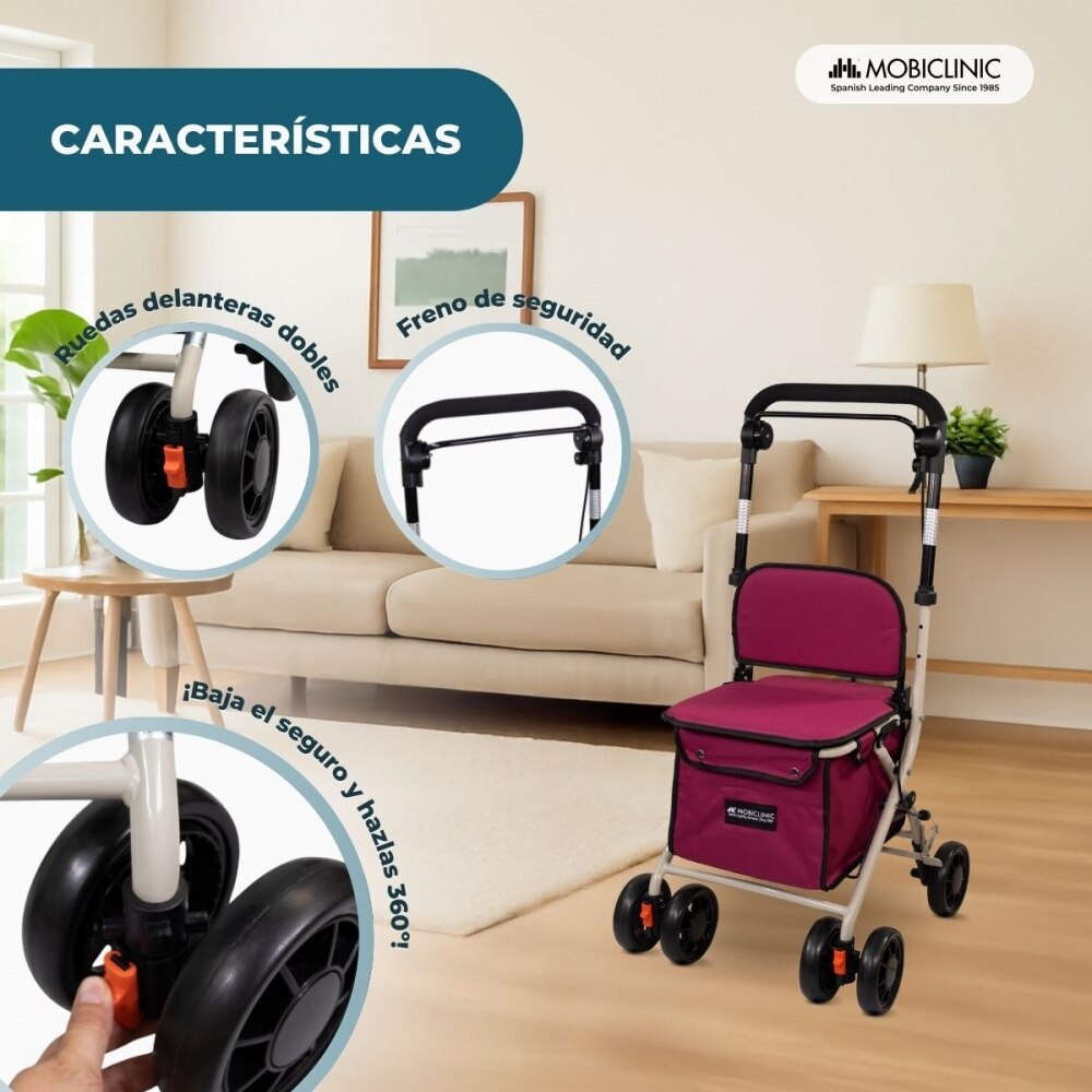 Carro compra andador plegable con bolsa fucsia Coliseo Mobiclinic Fucsia-4
