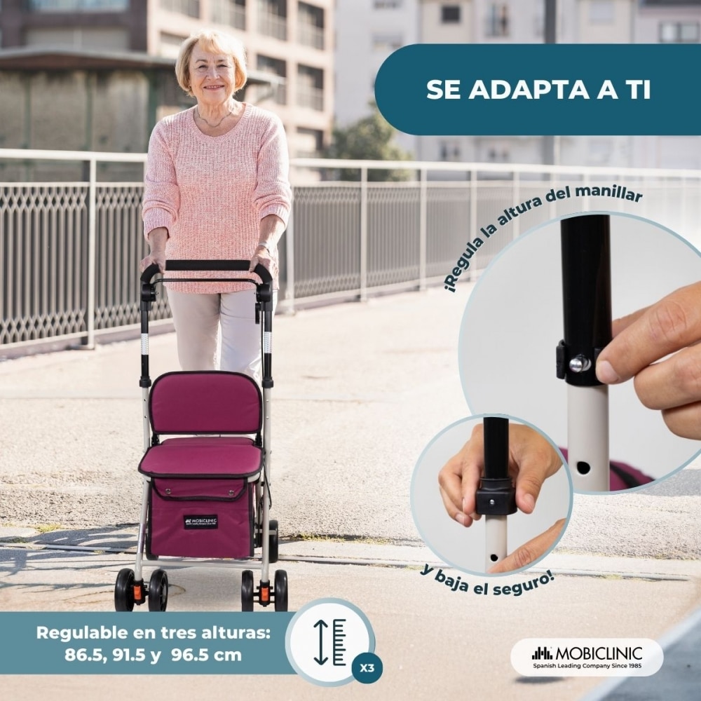 Carro compra andador plegable con bolsa fucsia Coliseo Mobiclinic Fucsia-6