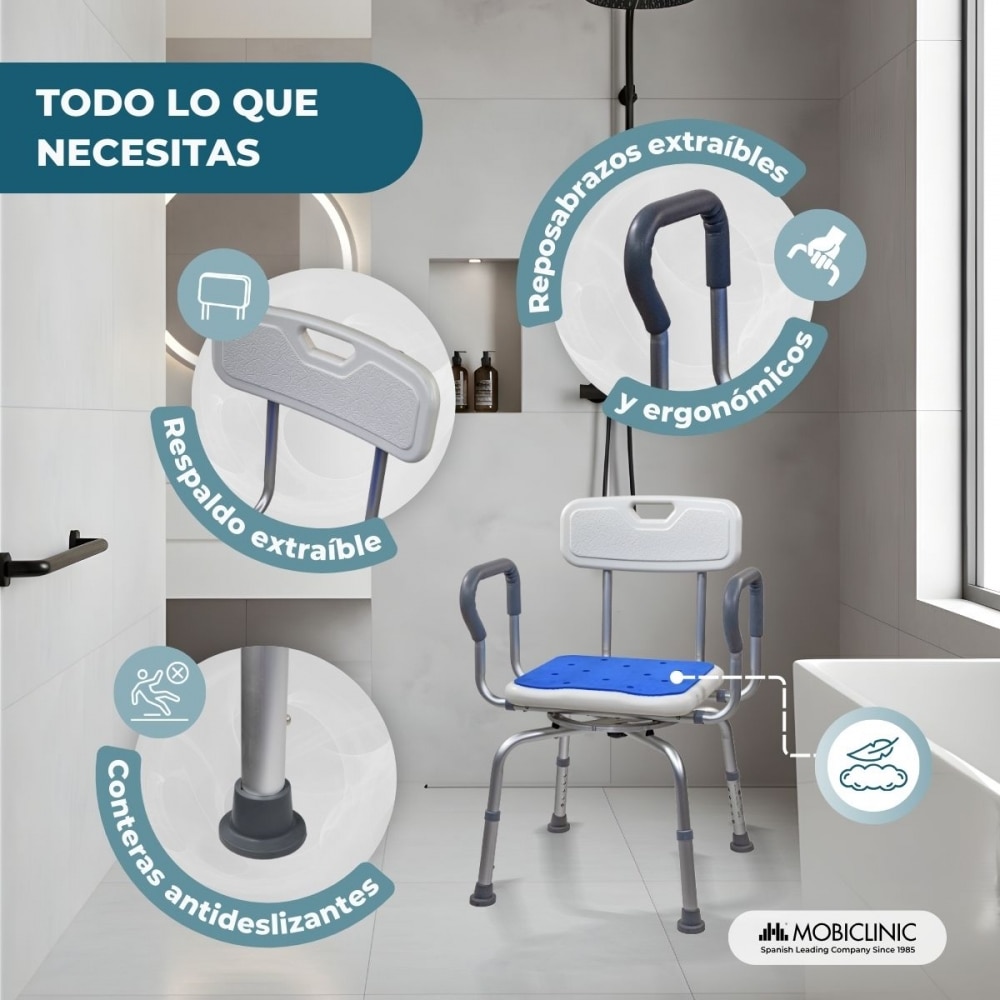Imagen 4 de Banqueta baño Altura ajustable Antideslizante Ligero Giro 360 Akila Mobiclinic Blanco