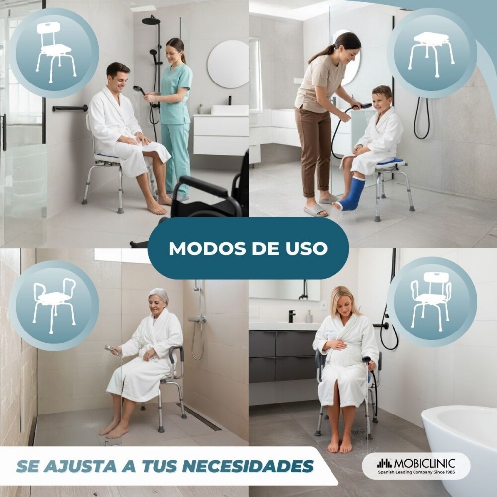 Imagen 5 de Banqueta baño Altura ajustable Antideslizante Ligero Giro 360 Akila Mobiclinic Blanco