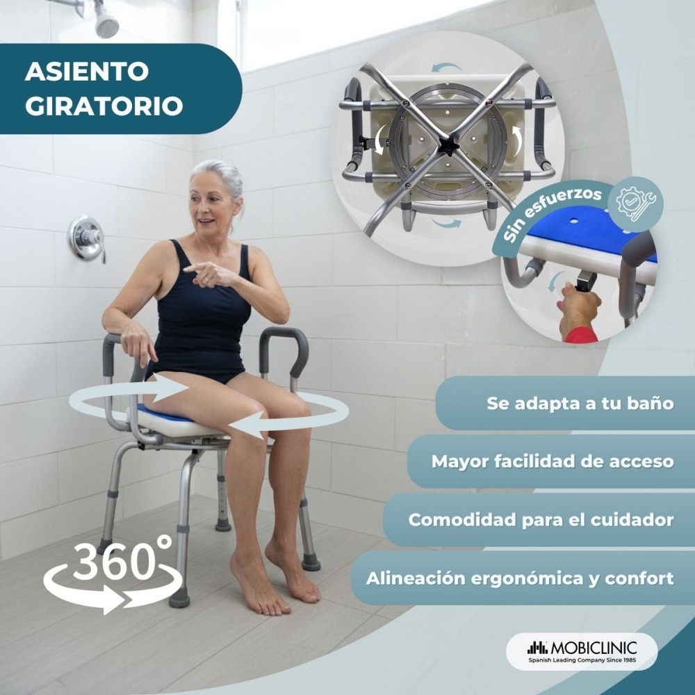 Imagen 6 de Banqueta baño Altura ajustable Antideslizante Ligero Giro 360 Akila Mobiclinic Blanco