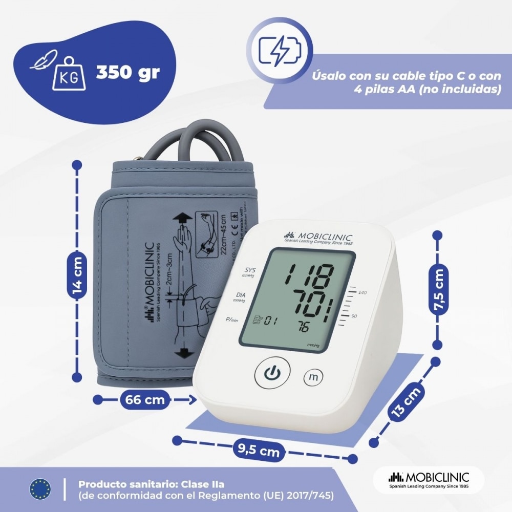 Tensiómetro digital Brazo Brazalete Automático Pantalla LCD 90 memorias Tensimax Yuwell Mobiclinic Blanco-2