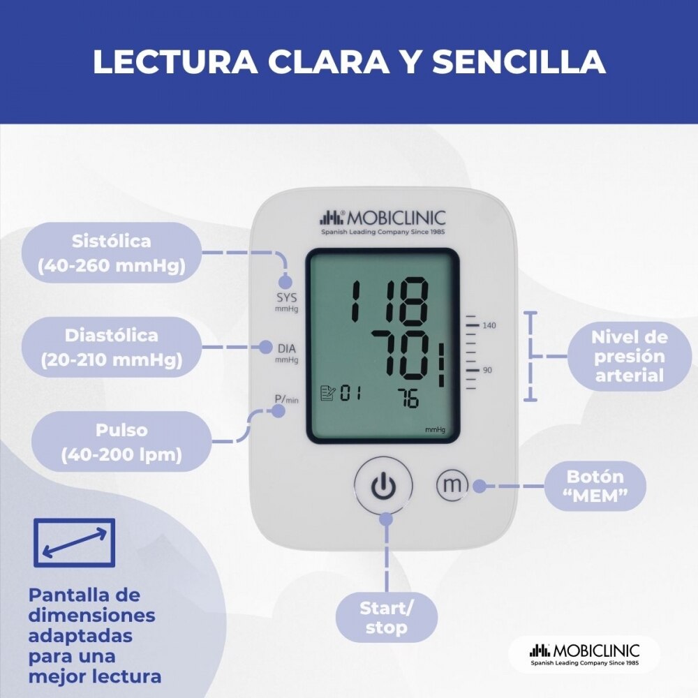 Tensiómetro digital Brazo Brazalete Automático Pantalla LCD 90 memorias Tensimax Yuwell Mobiclinic Blanco-4