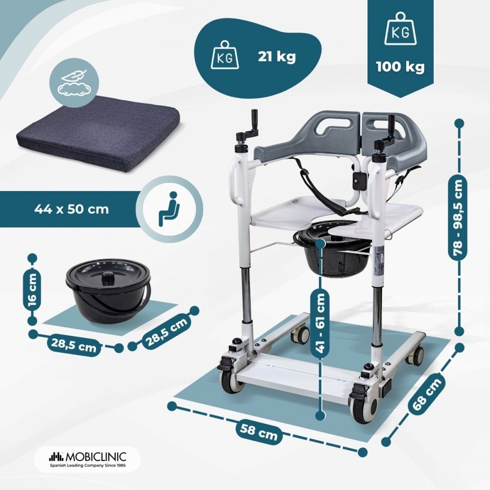 Silla de transferencia con inodoro Altura regulable Estructura resistente y ligera Willy Mobiclinic Blanco-2