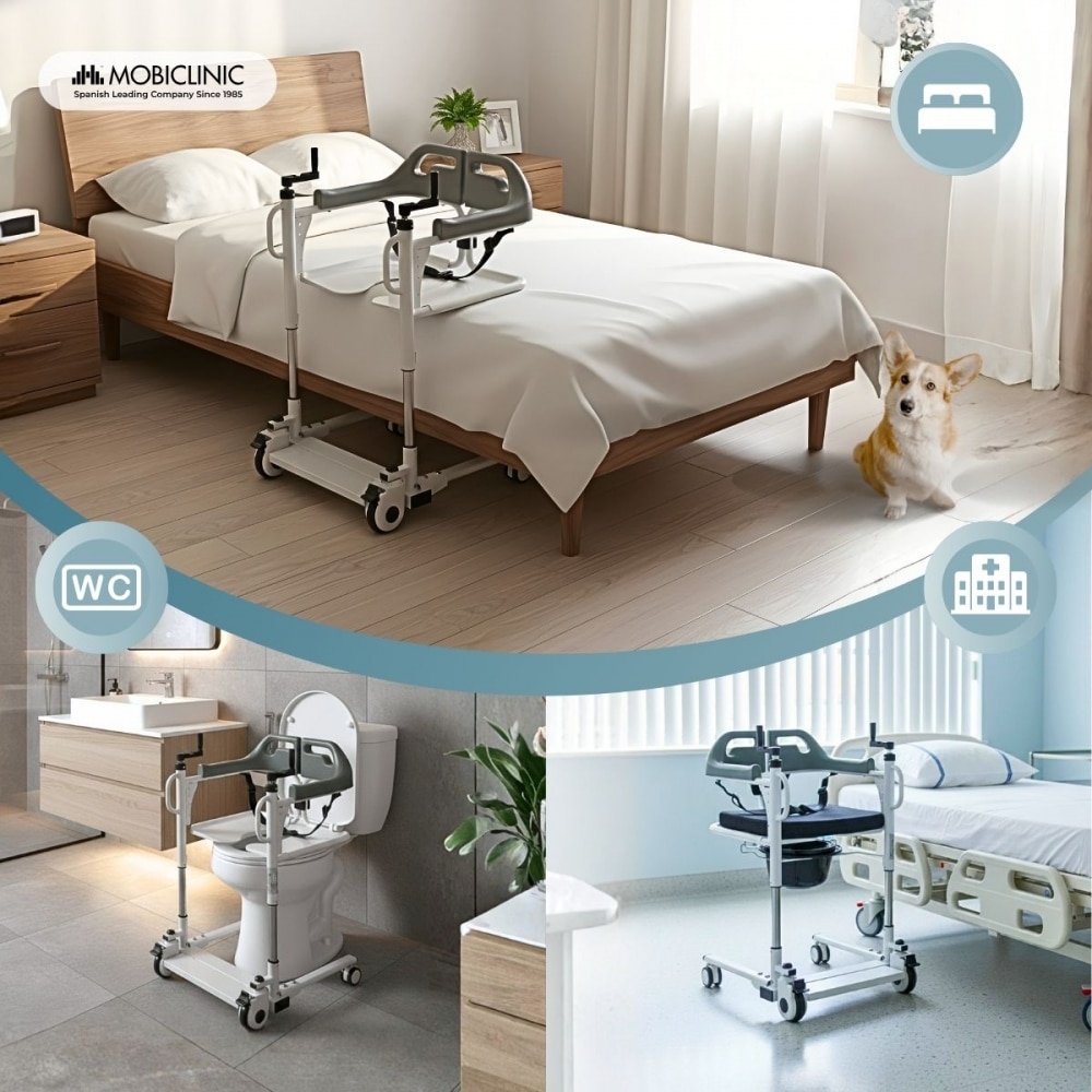 Silla de transferencia con inodoro Altura regulable Estructura resistente y ligera Willy Mobiclinic Blanco-3