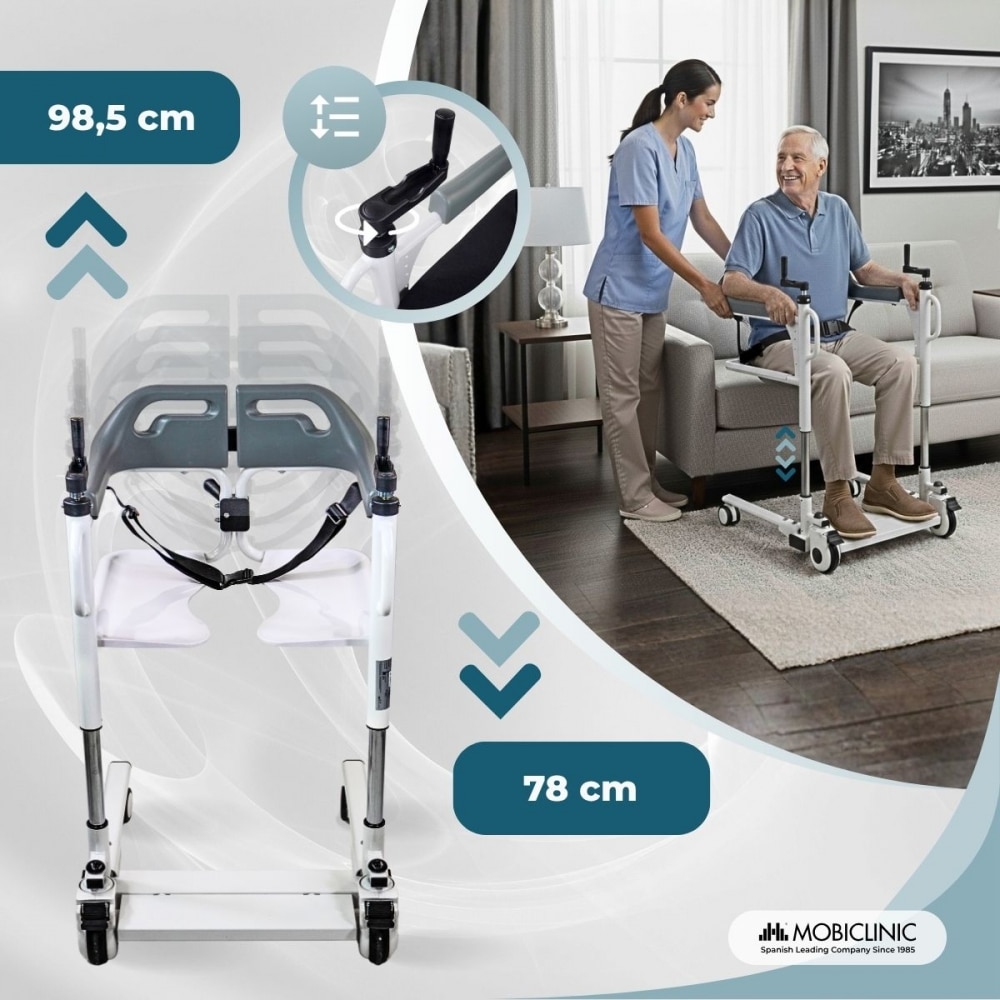 Silla de transferencia con inodoro Altura regulable Estructura resistente y ligera Willy Mobiclinic Blanco-4