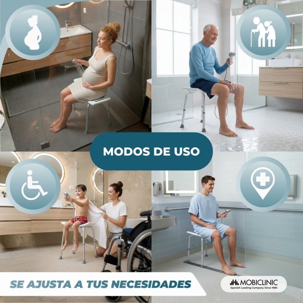 Imagen 5 de Taburete para baño Acolchado Regulable en altura 41x51 cm Santana Mobiclinic Azul