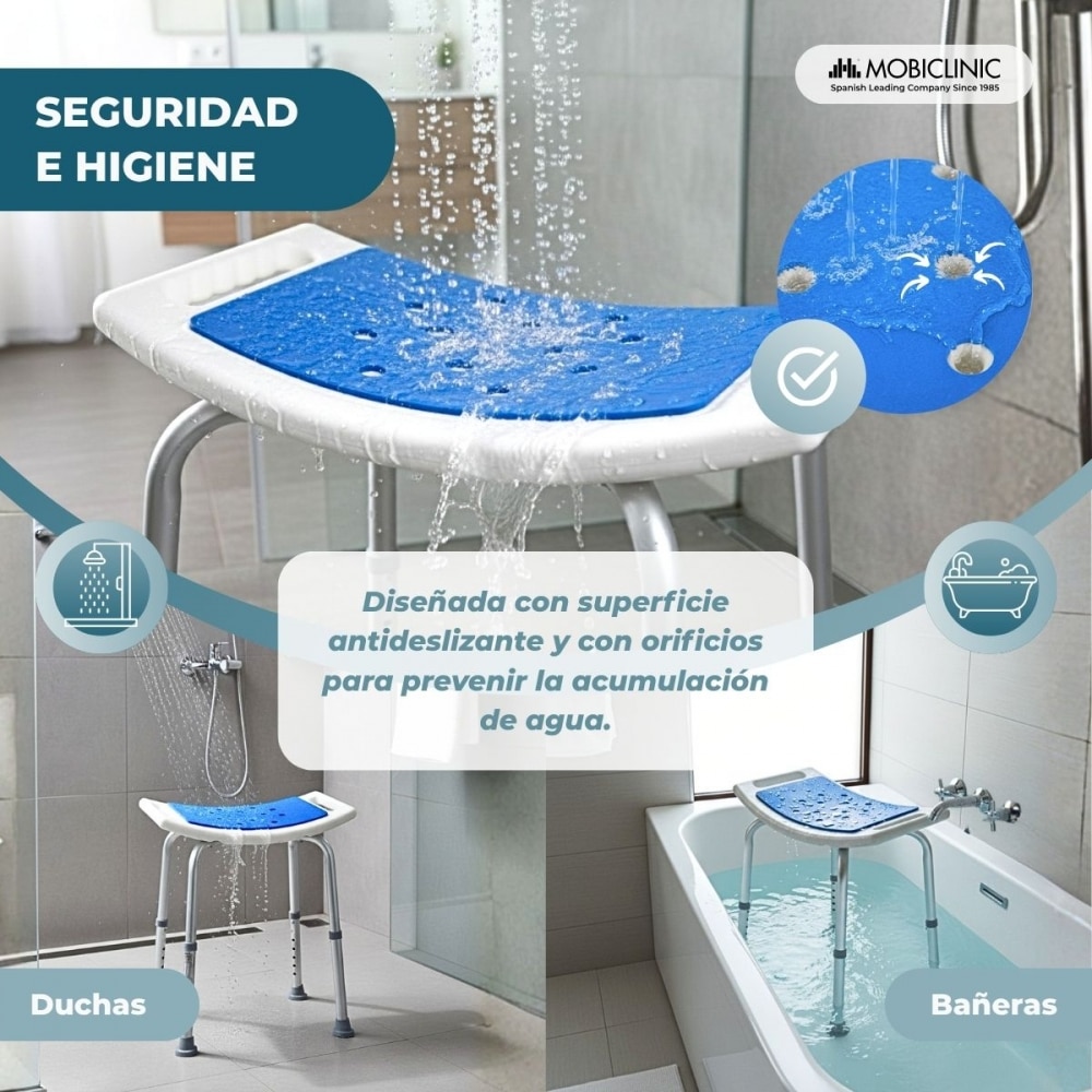 Imagen 6 de Taburete para baño Acolchado Regulable en altura 41x51 cm Santana Mobiclinic Azul