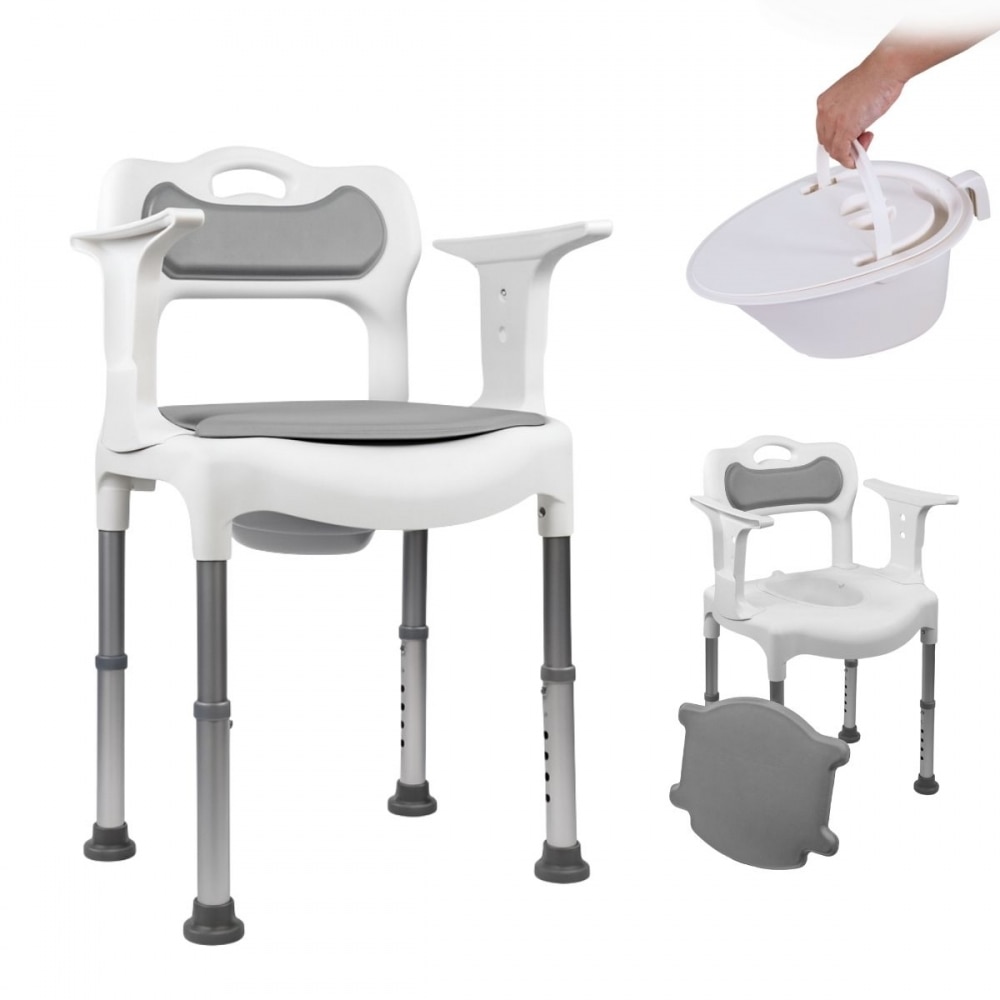 Silla de baño con orinal 3 en 1 Regulable en altura Fácil de montar Resistente a la oxidación Guido Mobiclinic Gris-1