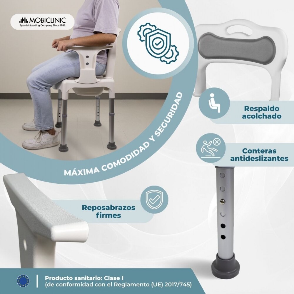 Silla de baño con orinal 3 en 1 Regulable en altura Fácil de montar Resistente a la oxidación Guido Mobiclinic Gris-3