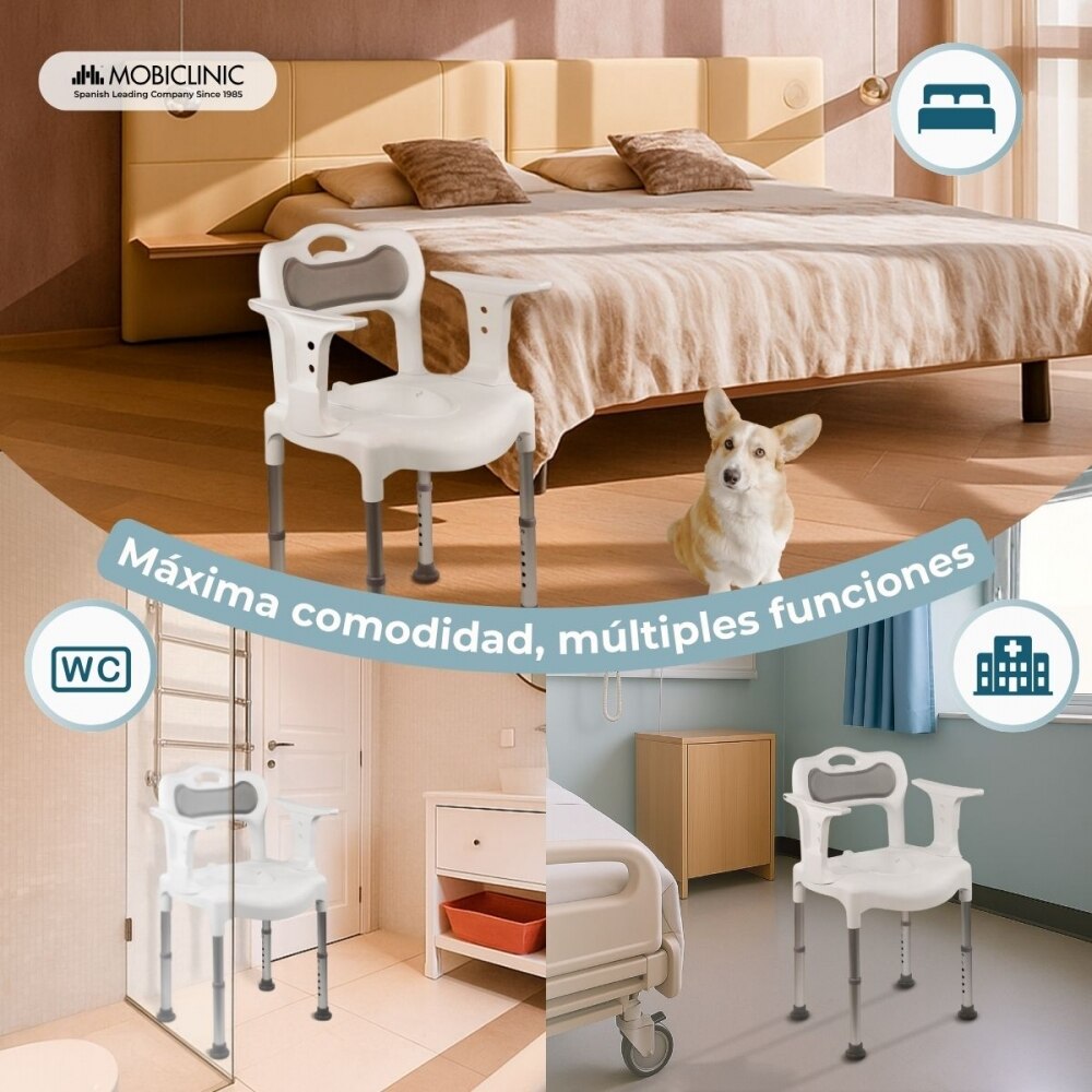 Silla de baño con orinal 3 en 1 Regulable en altura Fácil de montar Resistente a la oxidación Guido Mobiclinic Gris-4