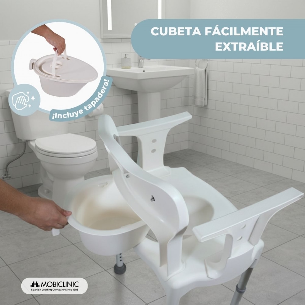 Silla de baño con orinal 3 en 1 Regulable en altura Fácil de montar Resistente a la oxidación Guido Mobiclinic Gris-5