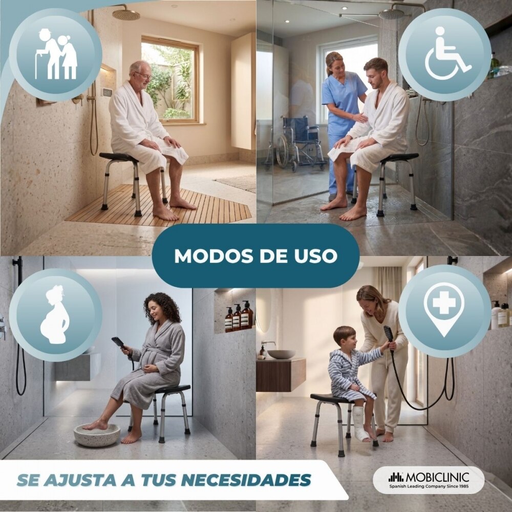 Silla de ducha Aluminio Regulable en altura Asiento de ducha Conteras antideslizantes San Fermín Mobiclinic Negro-5