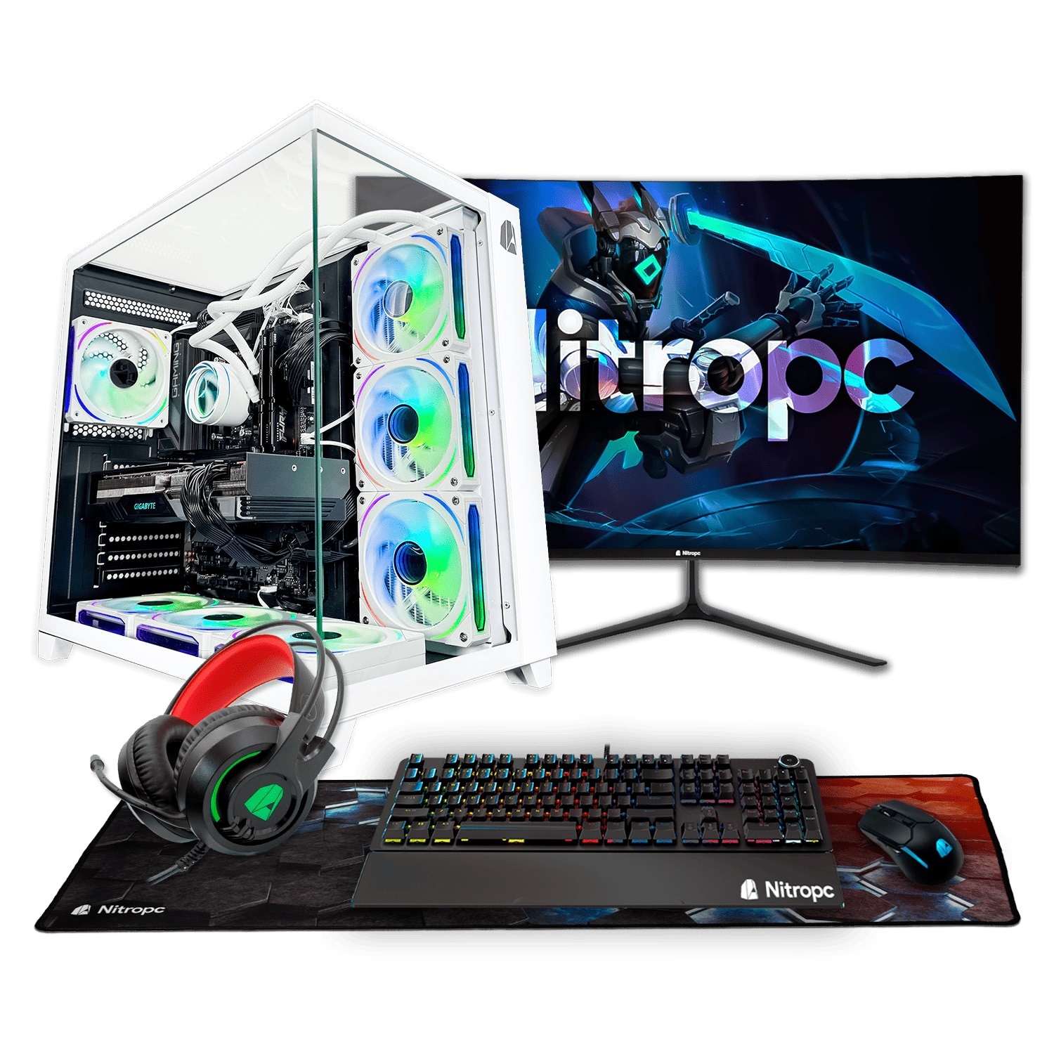NitroPc - Sobremesa Gaming Nitropc Pack Extremo AMD Ryzen 7 5800X, RTX 5060 8GB, 32 GB DDR4, 1TB M2, Win11 PRO, Accesorios + monitor 27" QHD 180H.