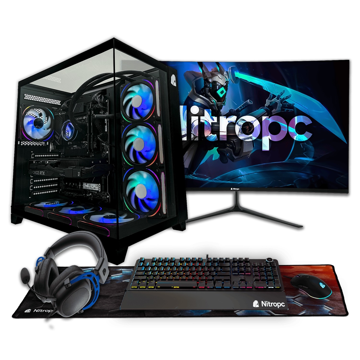 NitroPc - Sobremesa Gaming Nitropc Pack Extremo AMD Ryzen 7 7800X3D, RTX 5070 12 GB, 32 GB DDR5, 2TB M2, Win11 PRO, Accesorios + monitor 27" QHD.
