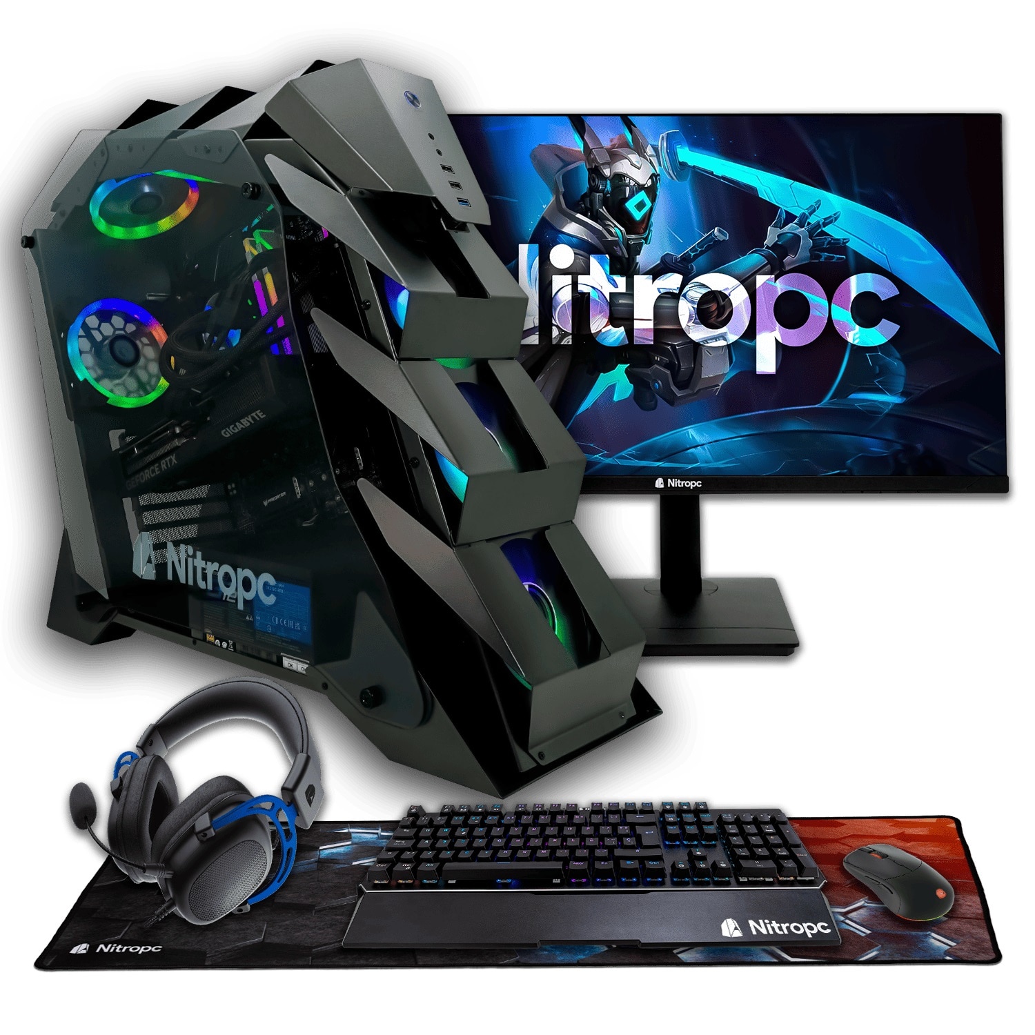 NitroPc - Sobremesa Gaming Nitropc Pack Elite Intel Core Ultra 7 270K+, RTX 5070 Ti 16GB, 32GB DDR5, 2TB M2, Win11 PRO, Accesorios + monitor 27' 4K 165Hz FHD320 IPS.