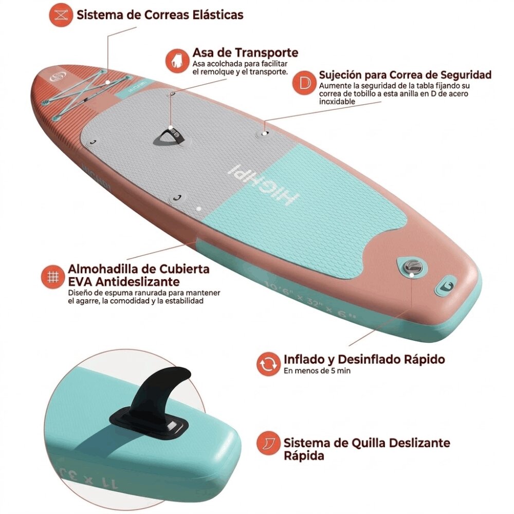 Tabla de Paddle Surf Hinchable 10,6" Kohala Start Highpi - Rosa Rosa-4