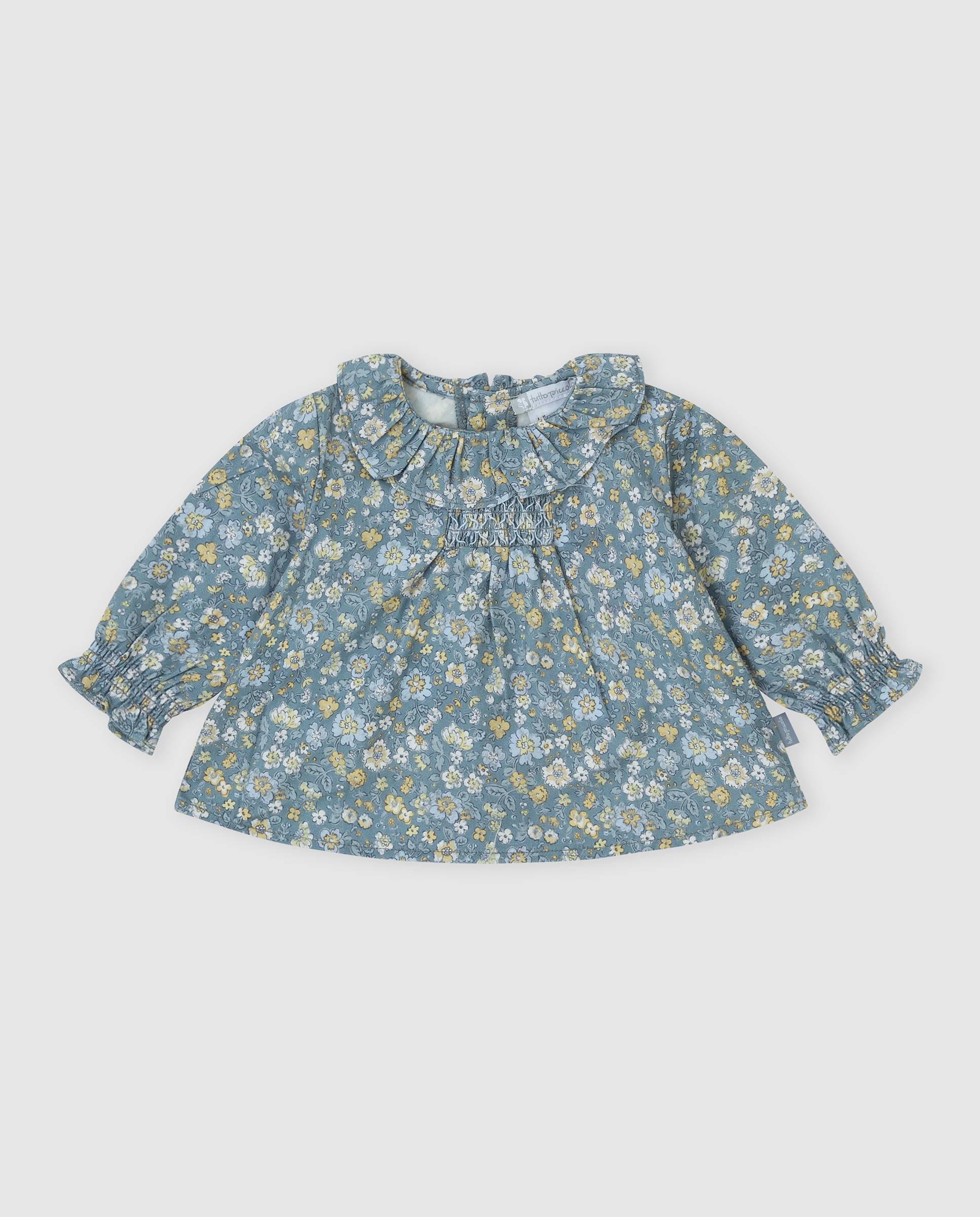 Blusón de niña de flores con volante - Tutto Piccolo - Azul Azul-1