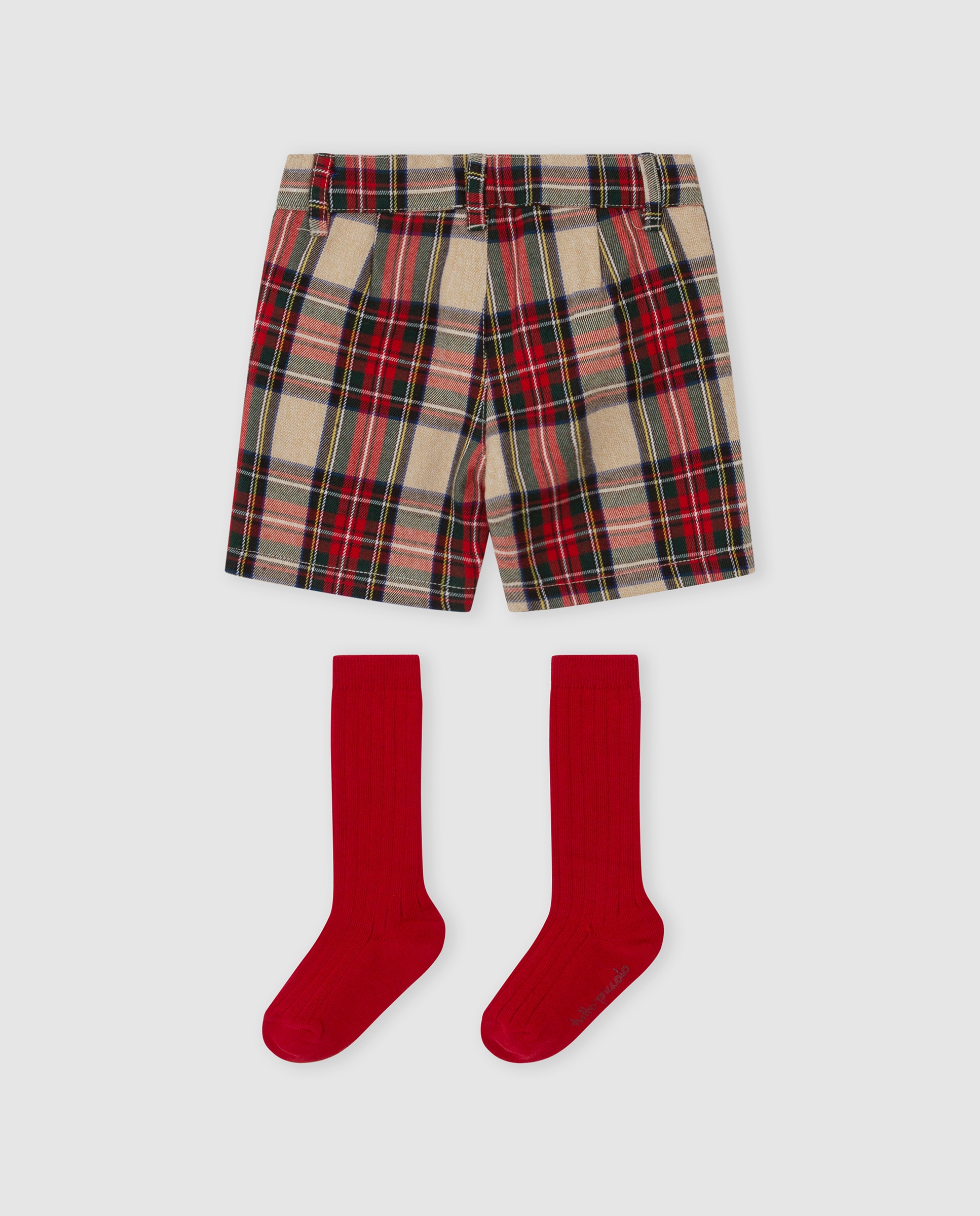 Bermuda de niño a cuadros con calcetines - Tutto Piccolo - Rojo Rojo-3