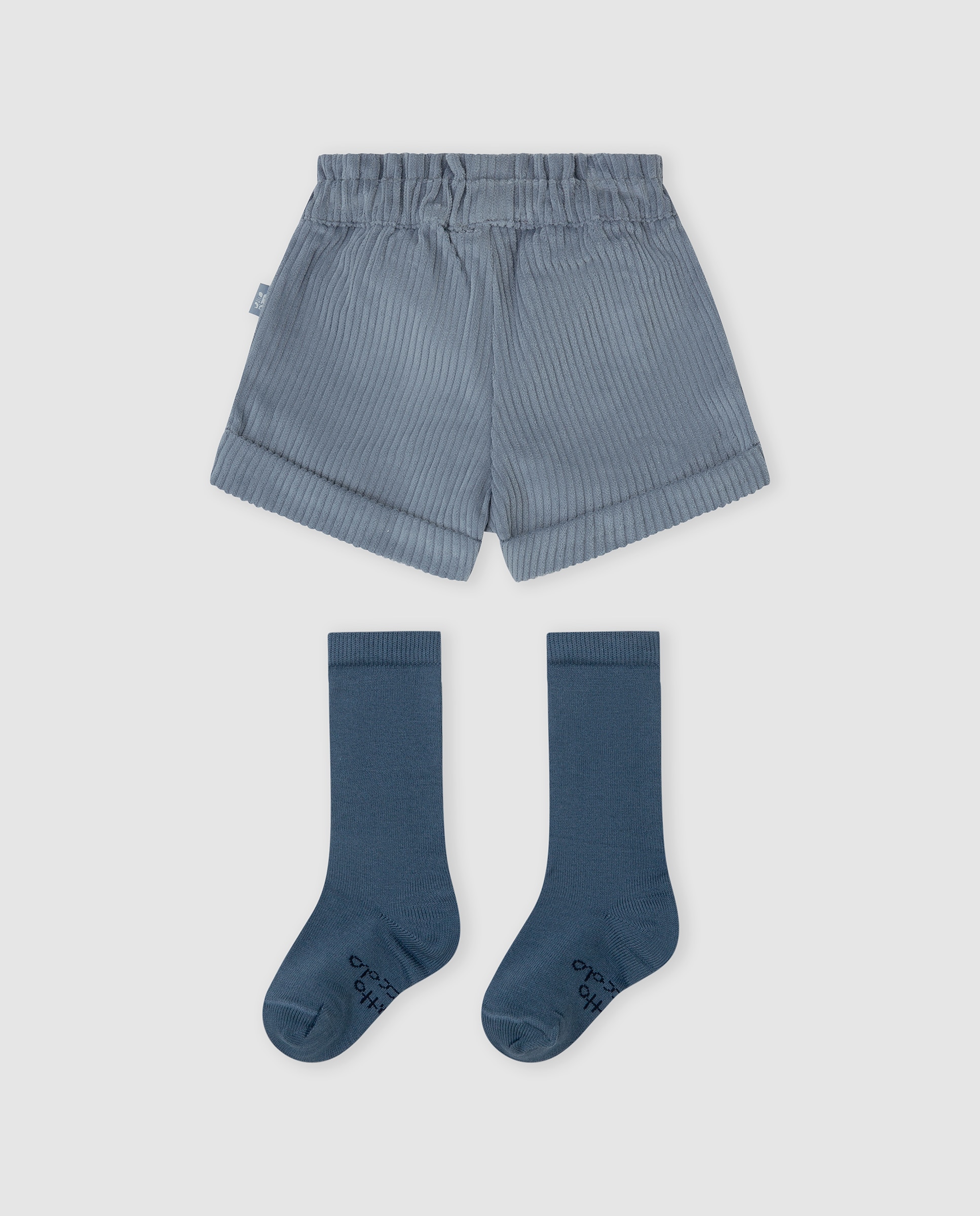 Short de niña de algodón con lazo y calcetines - Tutto Piccolo - Azul Azul-3