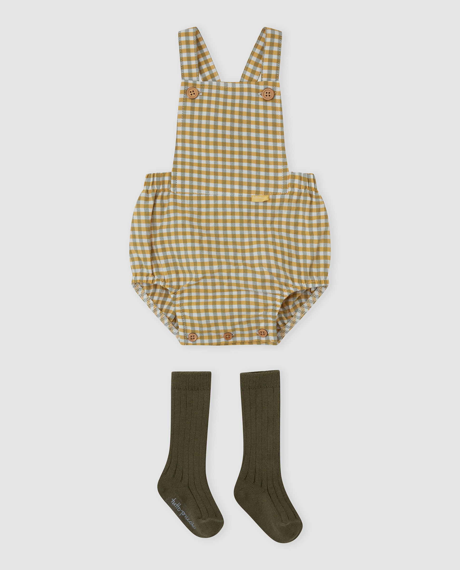 Imagen 0 de Ranita de bebé niño vichy con calcetines Kaki