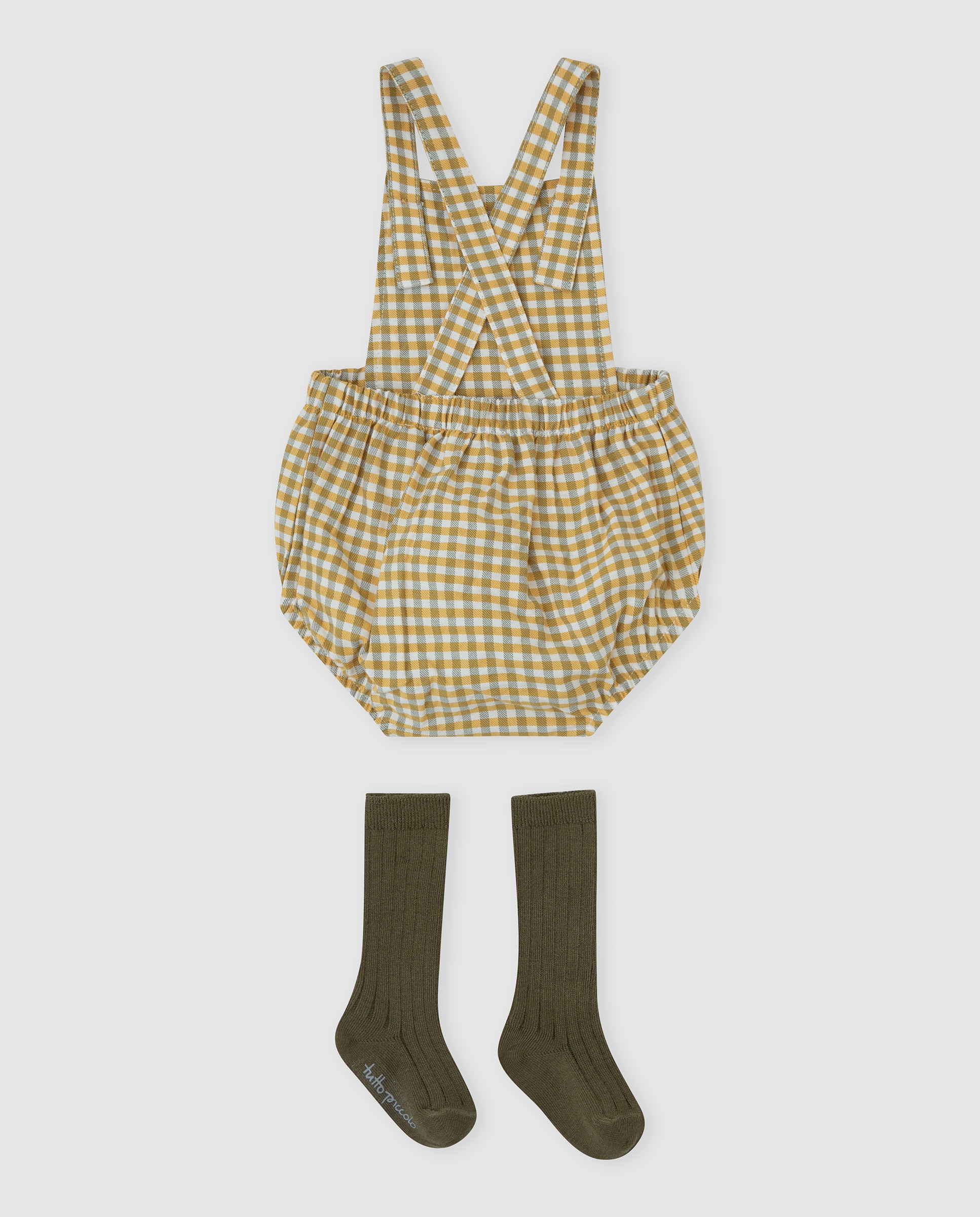 Ranita de bebé niño vichy con calcetines - Tutto Piccolo - Kaki Kaki-3