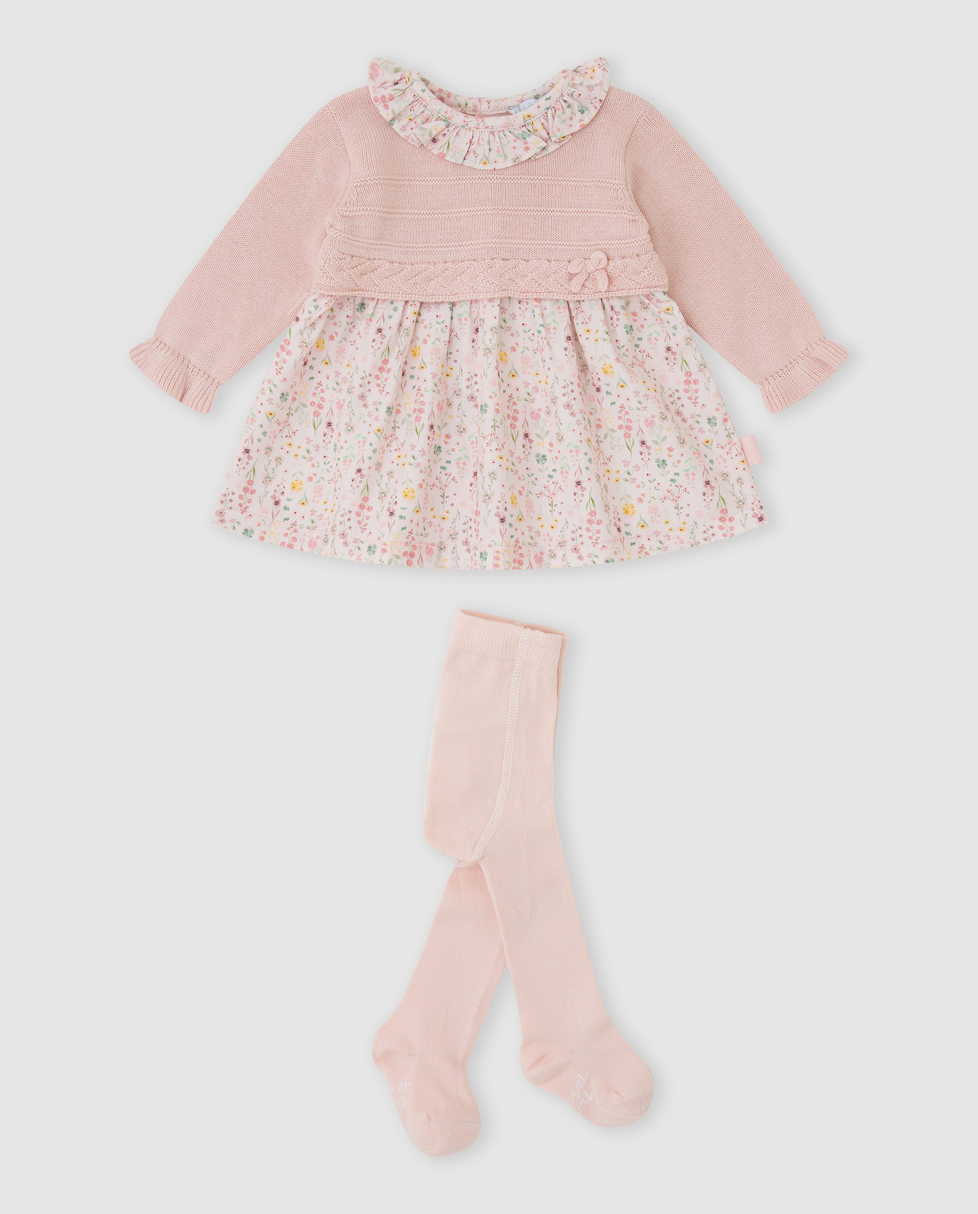 Imagen 0 de Vestido de bebé niña de flores con leotardos Rosa