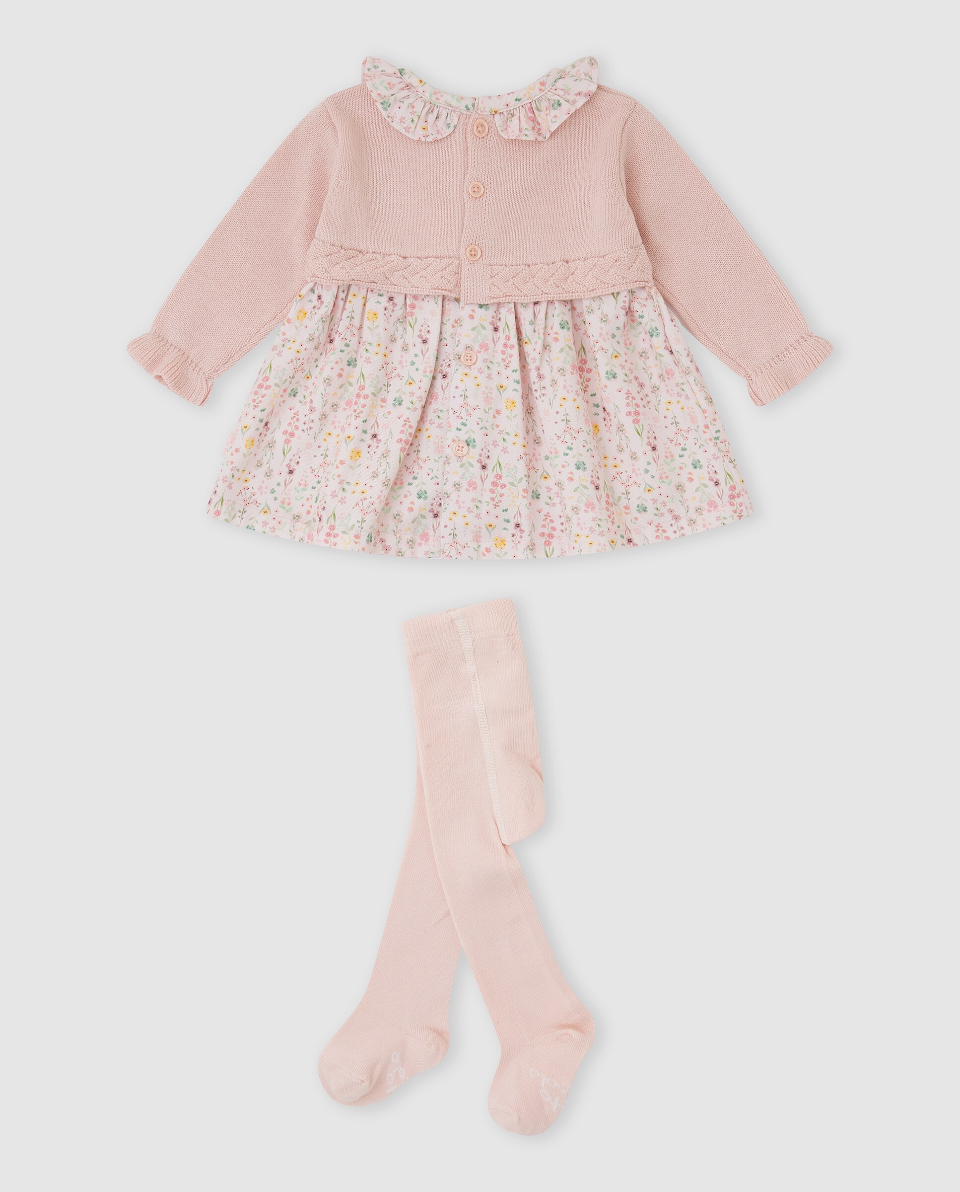Vestido de bebé niña de flores con leotardos - Tutto Piccolo - Rosa Rosa-3