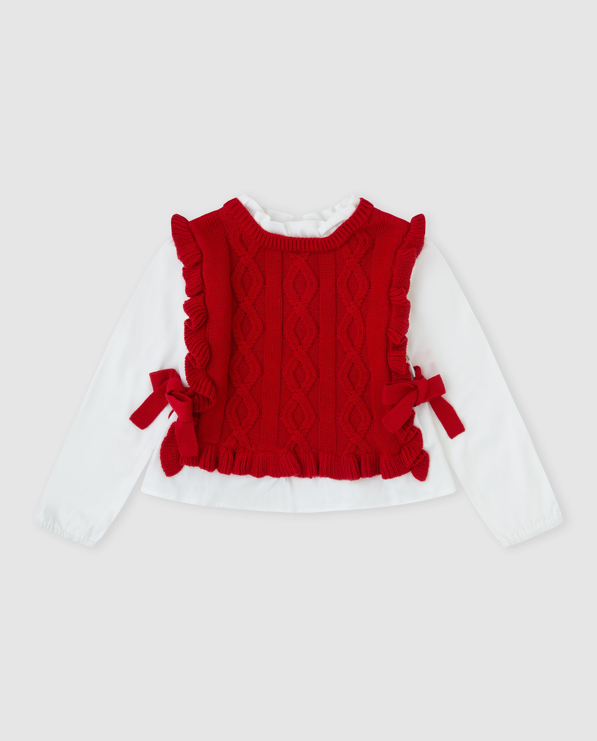 Imagen 1 de Jersey de niña tricot trenzado con lazos - Tutto Piccolo - Rojo Rojo
