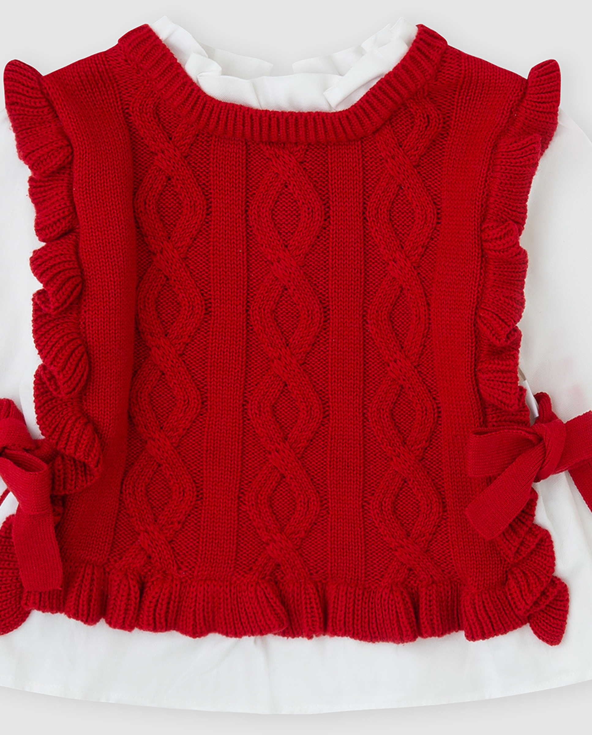 Imagen 2 de Jersey de niña tricot trenzado con lazos - Tutto Piccolo - Rojo Rojo