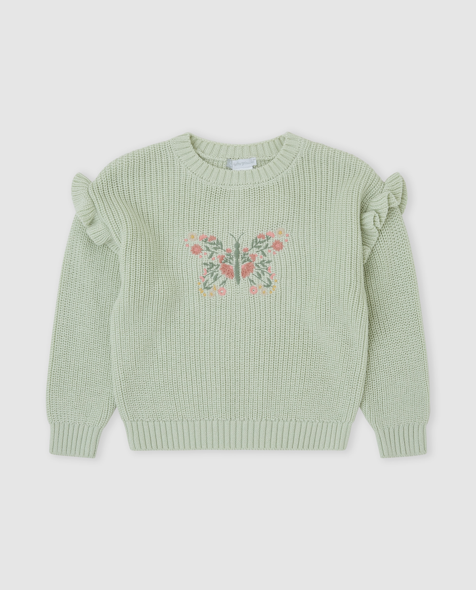 Imagen 1 de Jersey de niña tricot con volantes y mariposa - Tutto Piccolo - Verde Agua Verde Agua
