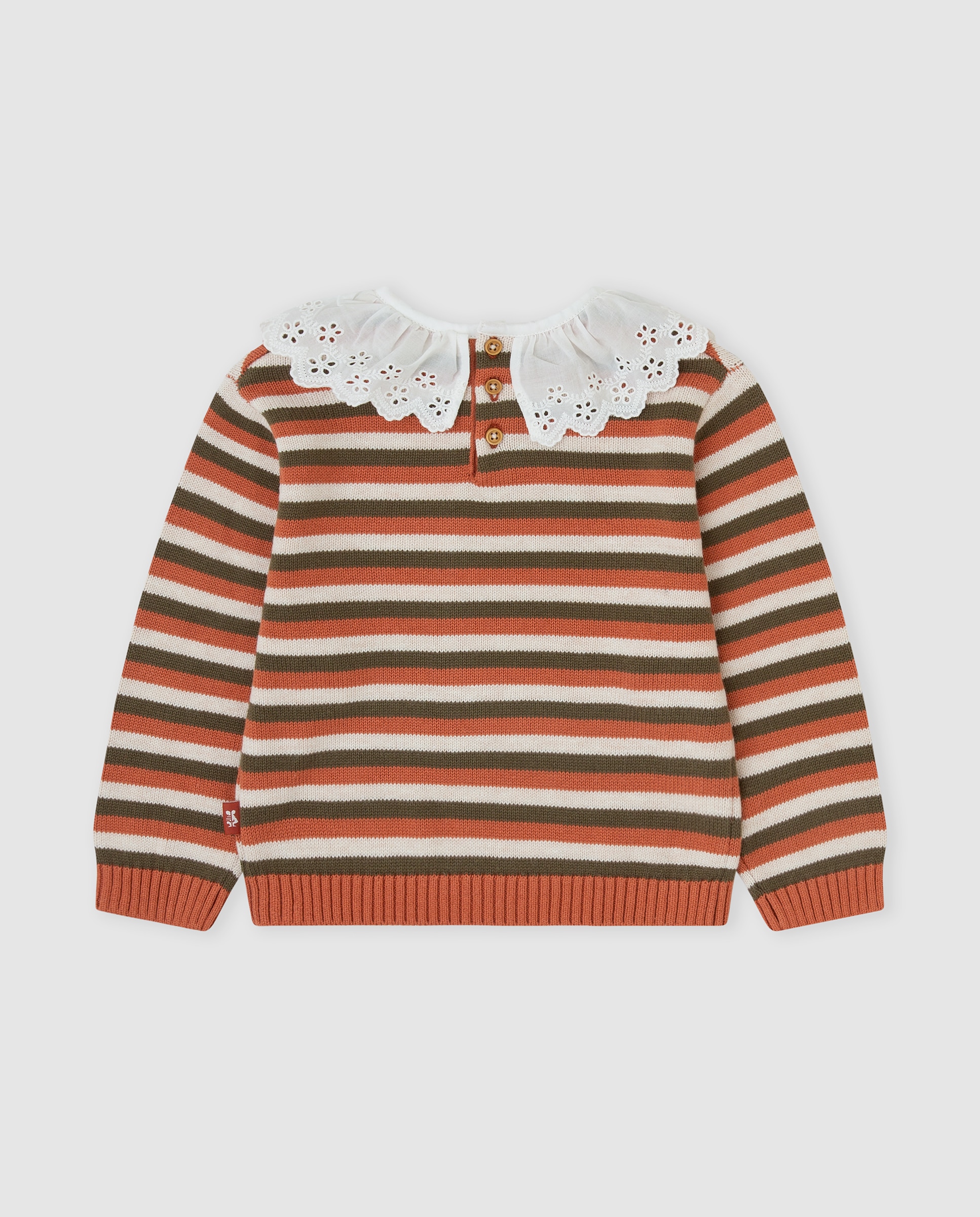 Jersey de niña tricot a rayas con volante - Tutto Piccolo - Verde Verde-3