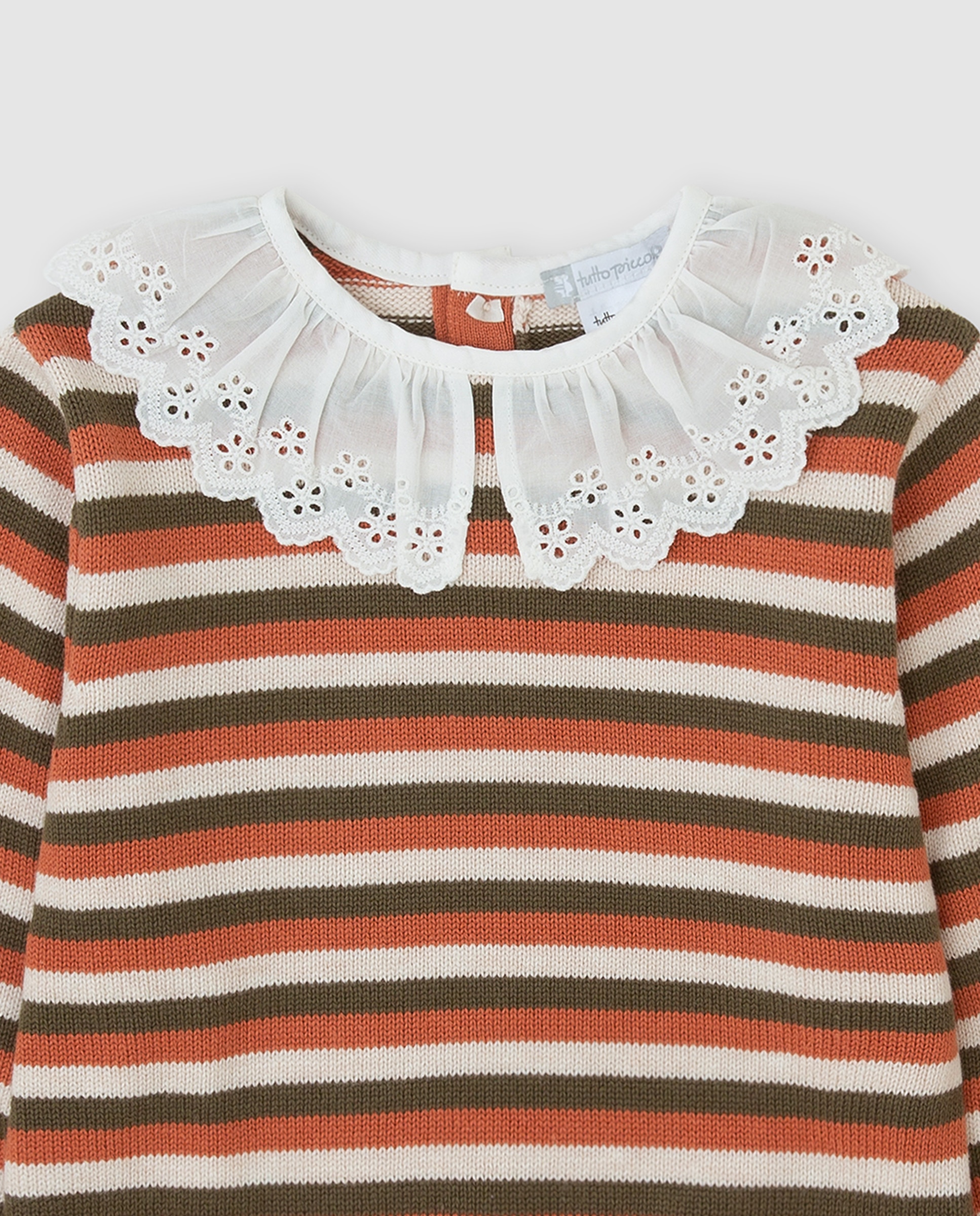 Jersey de niña tricot a rayas con volante - Tutto Piccolo - Verde Verde-2