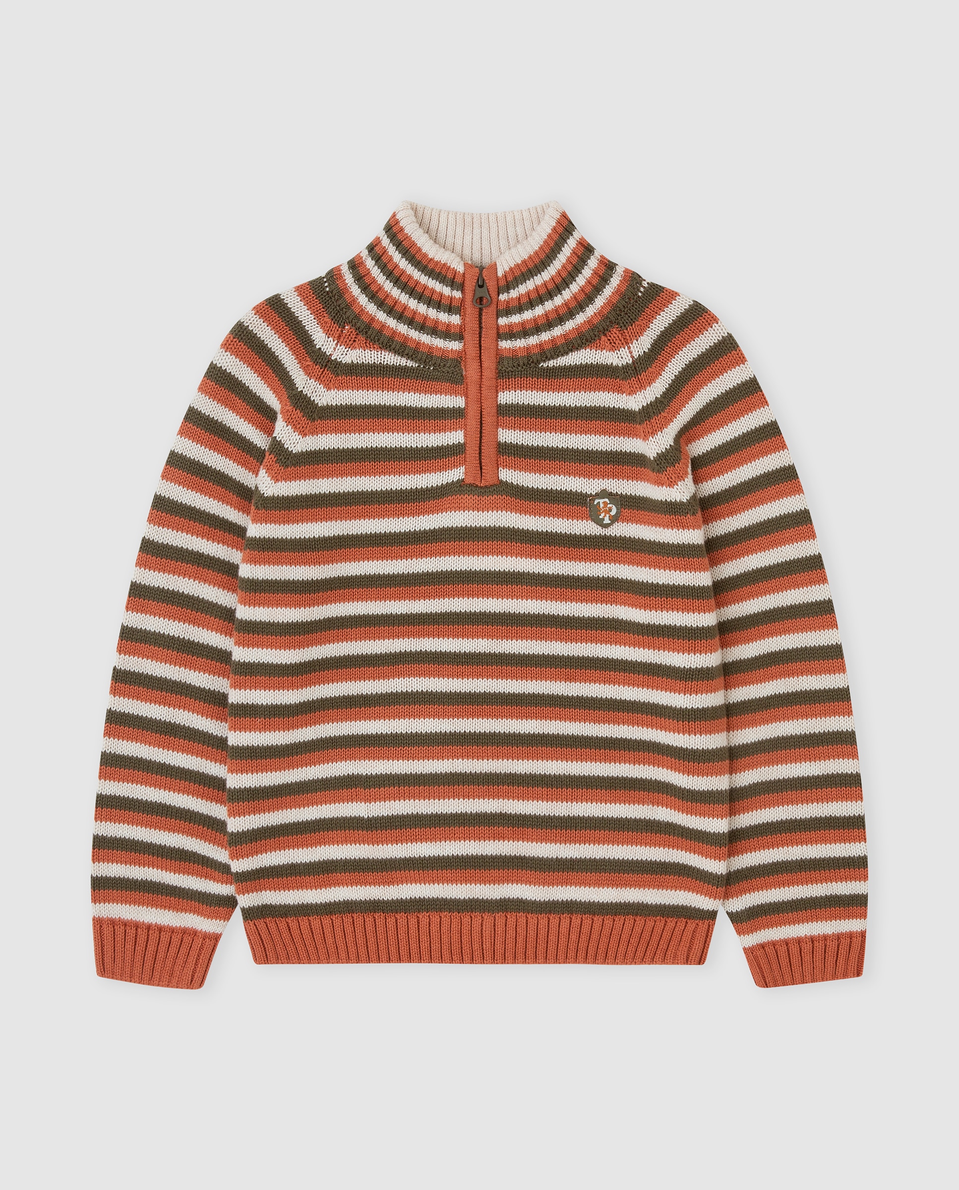 Jersey de niño tricot a rayas con cremallera - Tutto Piccolo - Verde Verde-1