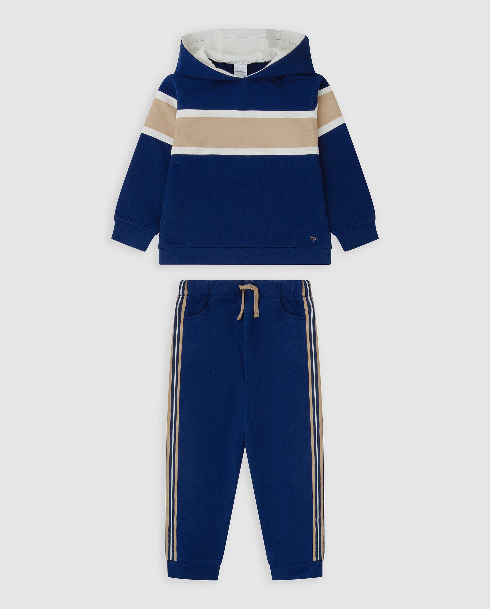 Chándal de niño con capucha tricolor - Tutto Piccolo - Azul marino Azul marino-1